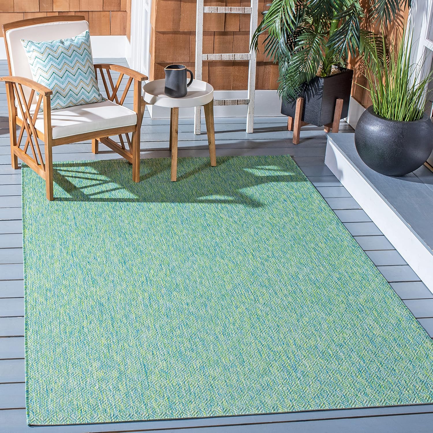 Green and Blue Square Indoor/Outdoor Area Rug