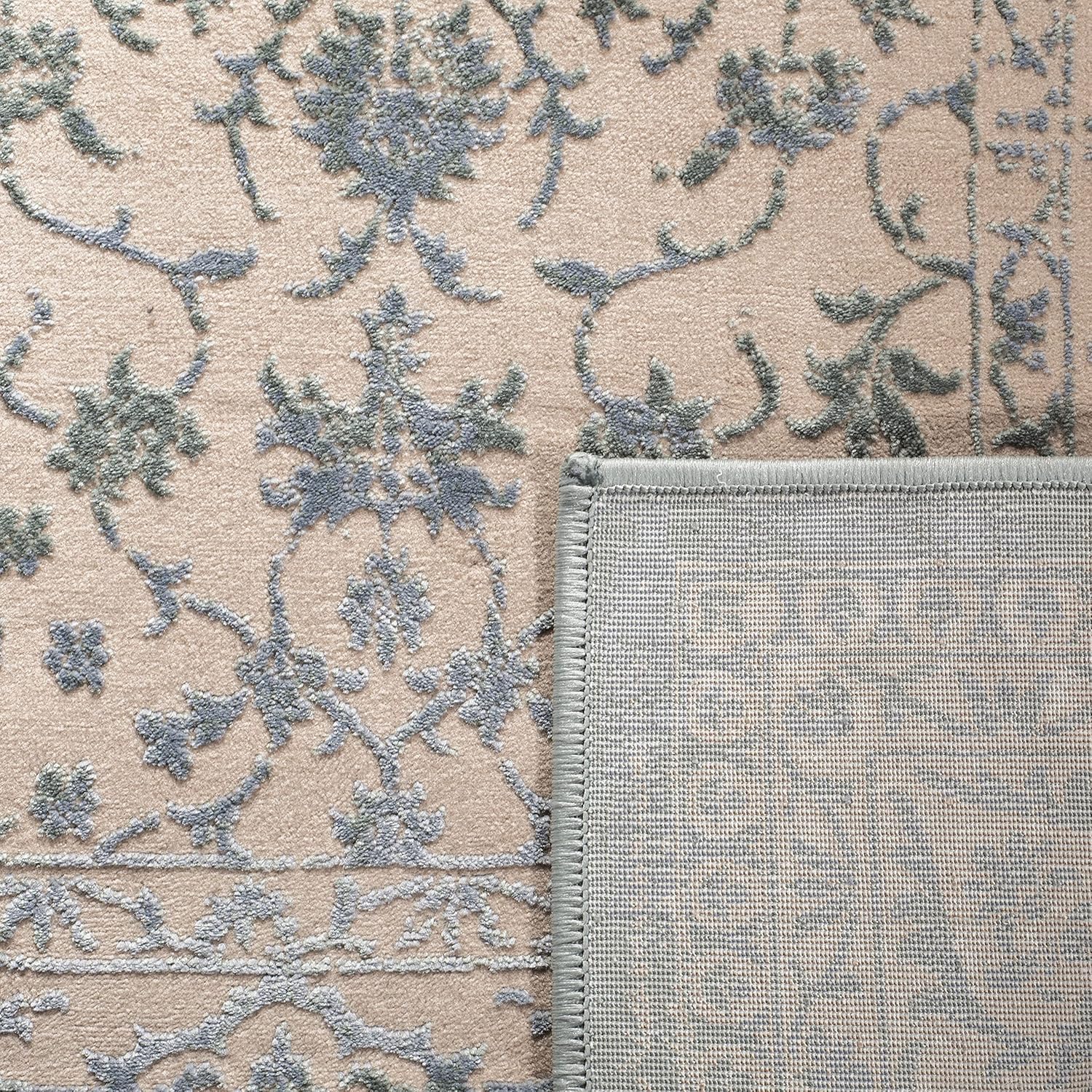 Beige and Sage Floral Rectangular Synthetic Area Rug