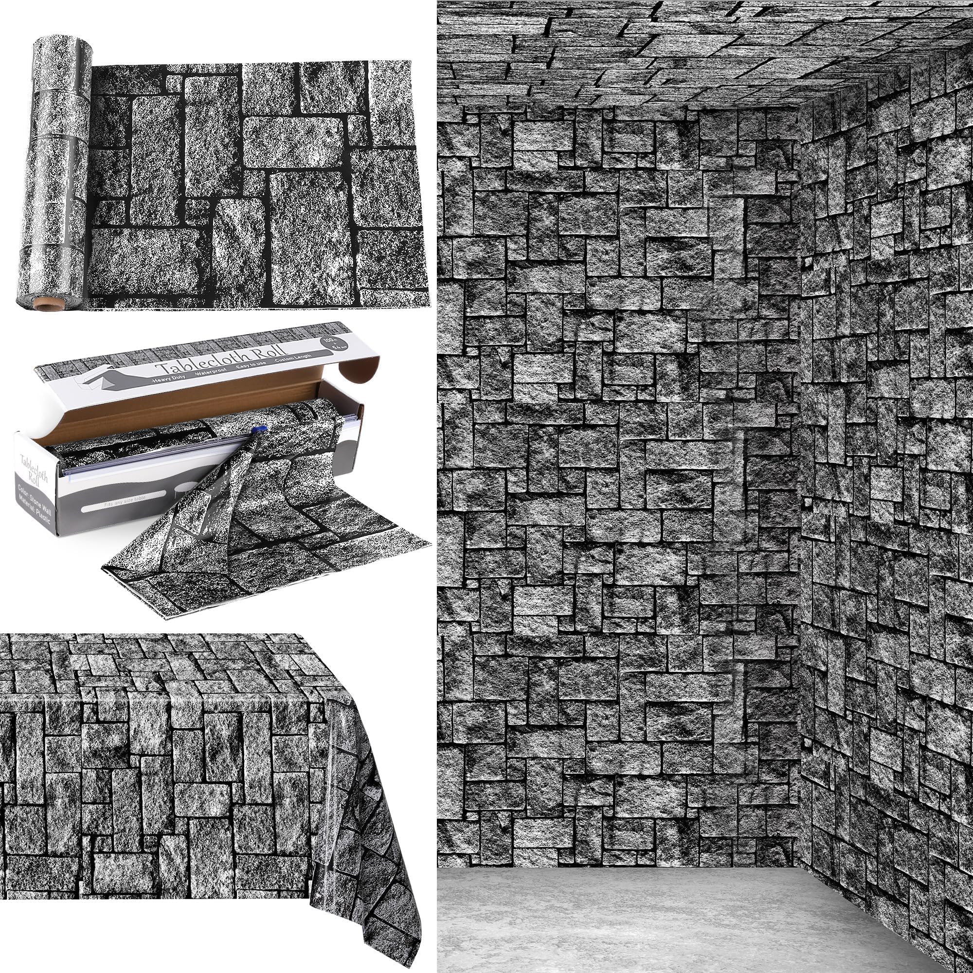 Kochorie 100 Ft x 54 Inch Stone Wall Tablecloth Roll with Cutter Box