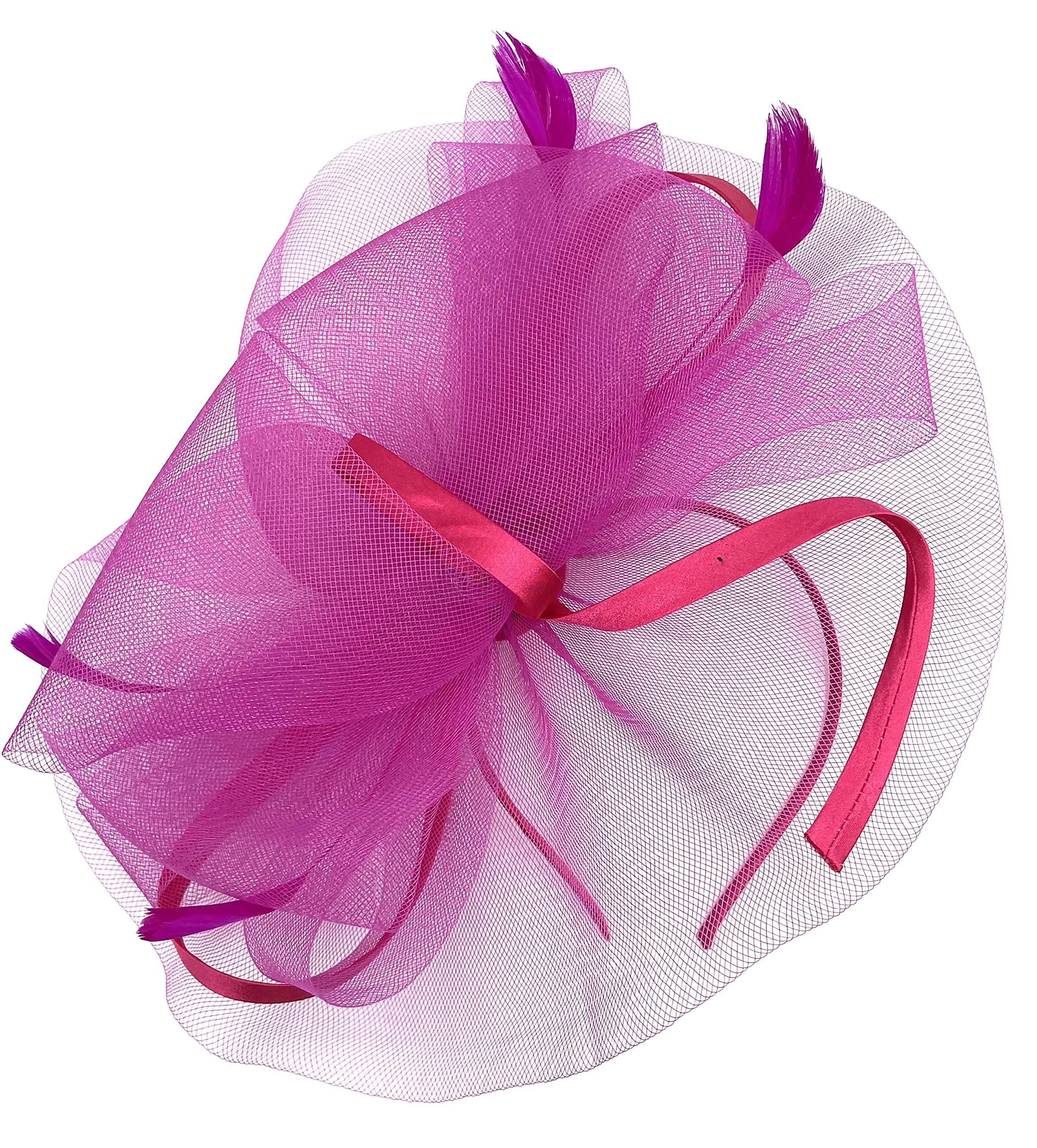 Allsorts Large Feather Aliceband/Clip Fascinator Hairband, Fascinator for Weddings Races, Royal Ascot (Hot Pink)