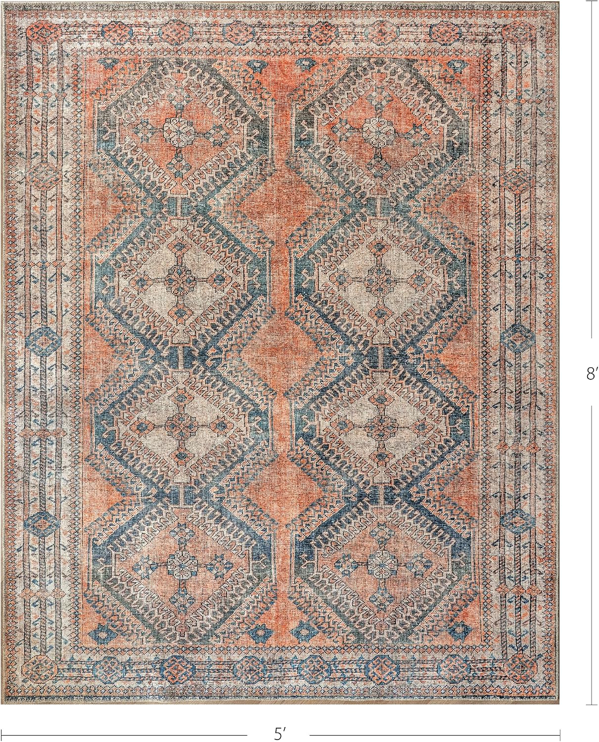 Knot Tangelo 5’ x 8’ Area Rug – Tangelo Orange & Clay Heritage Flatweave, Low-Pile – Easy Clean Area Rug – Perfect for Living Room, Dining Room, Bedroom – Pet & Kid Friendly