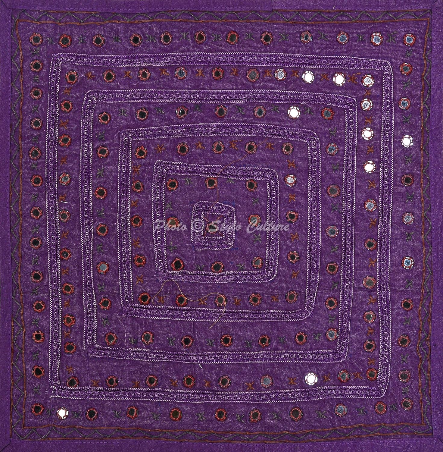Ethnic Decorative Couch Sofa Accent Throw Pillow Covers 40x40 cm Cotton Living Room Purple Geometric Embroidered Mirror Lace Square Envelope Bohemian 16x16 Inch Cushion Covers - 4 Pcs