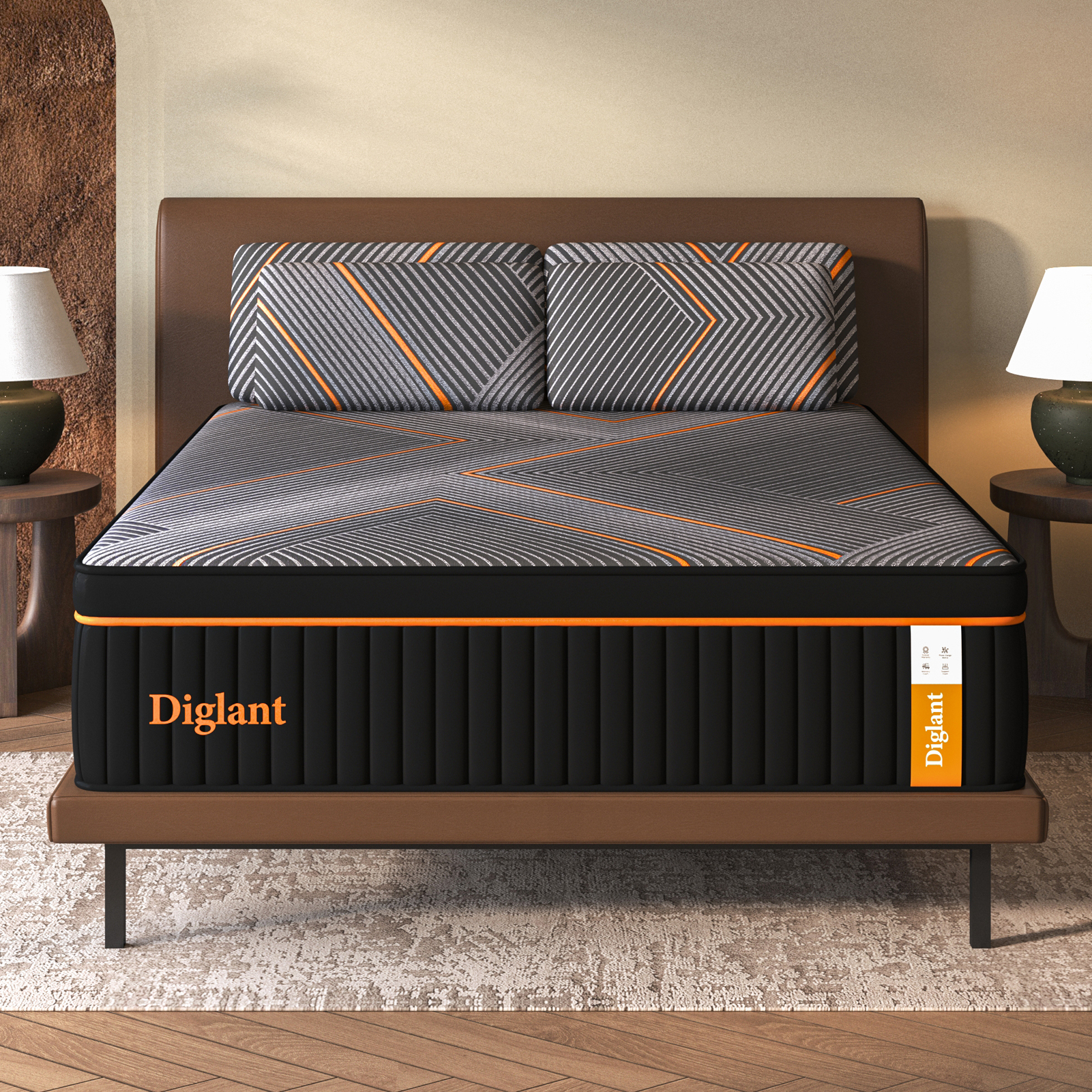 DIGLANT - Materasso Queen Size Ibrido Da 35,5 Cm, In Memory Foam