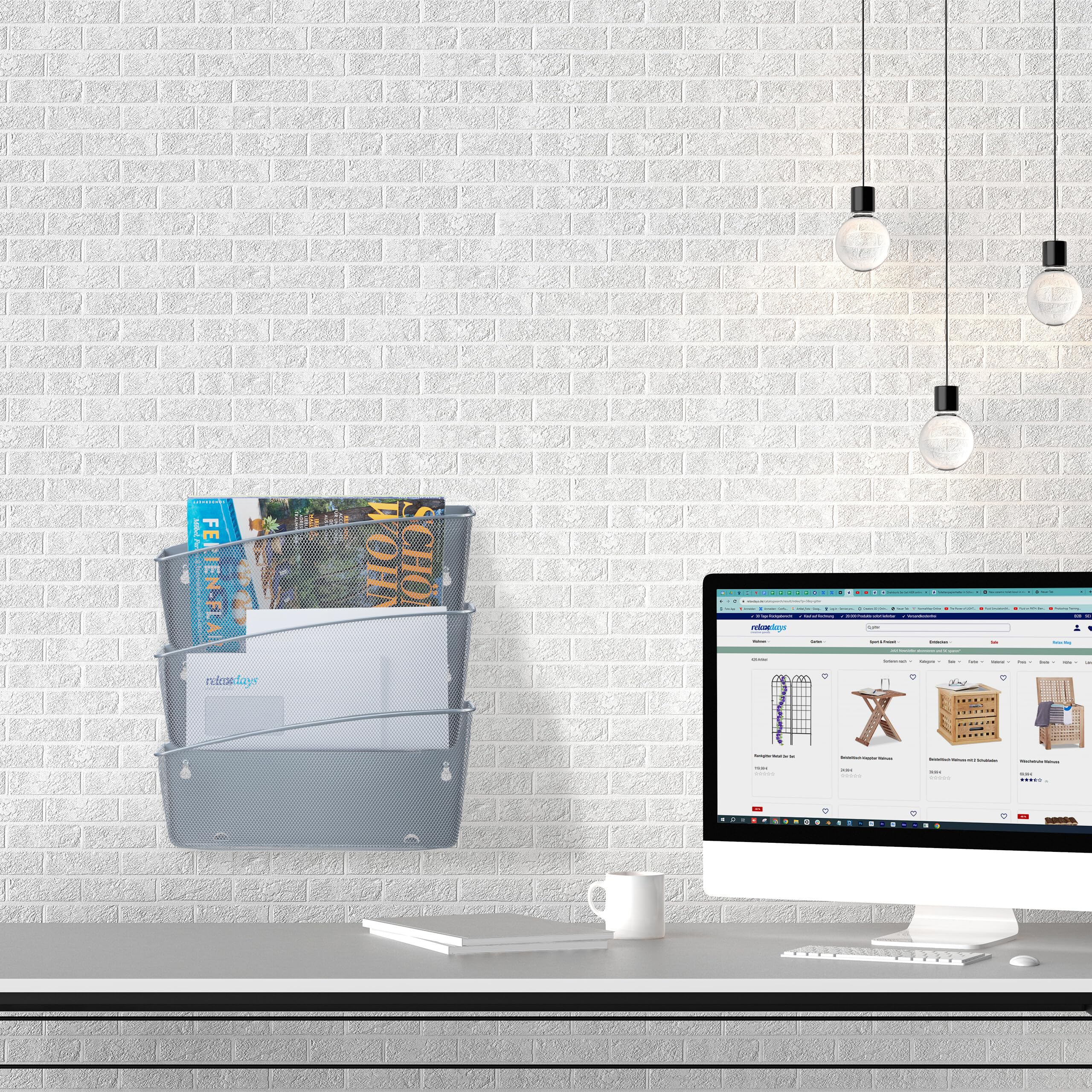 Relaxdays Zeitschriftenhalter Wand, 3er Set, Zeitungsablage, Wandfächer, HBT 39x36x12 cm, Magazinhalter, Metall, Silber