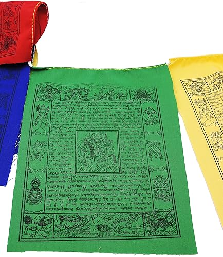 Miniatura 3 de Banderas tibetanas de oración, caballo de viento, ocho símbolos auspiciosos, juego de 10 banderas