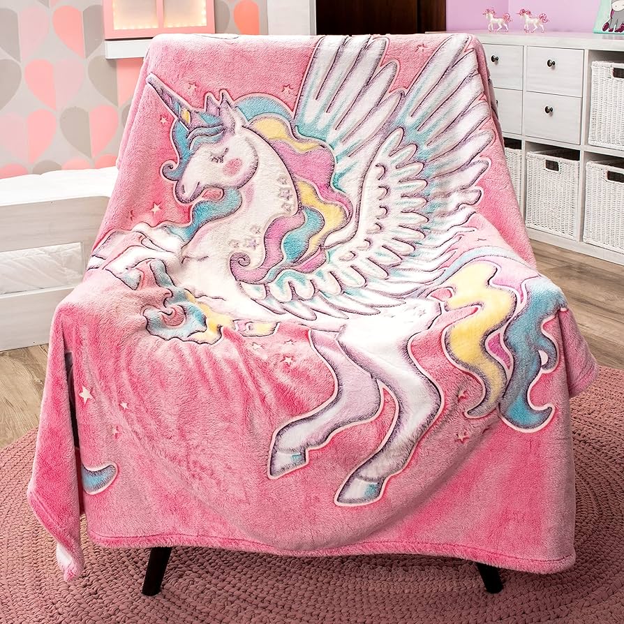 【正規取扱店】 Pink CaratGlow in The Dark Blanket Unicorns Gifts for Girls