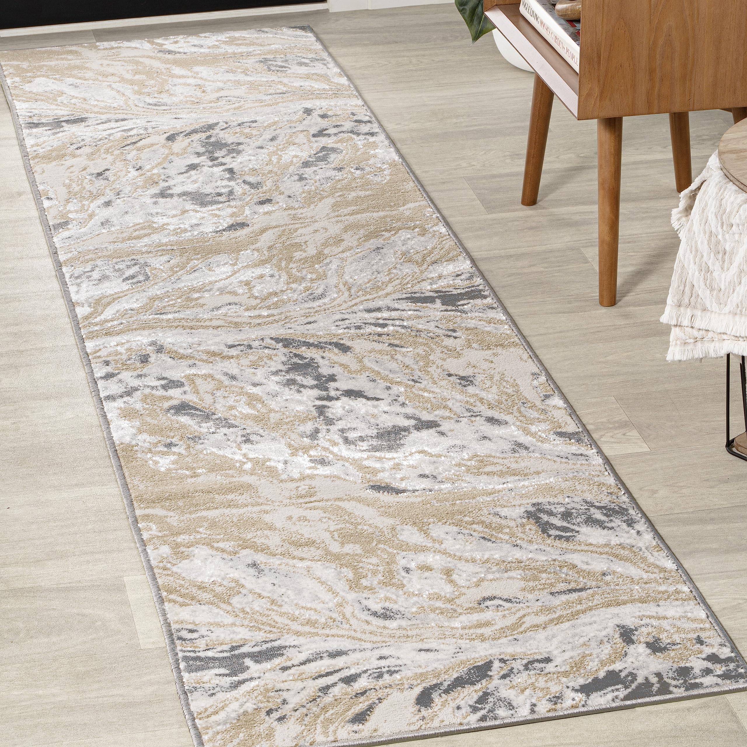 JONATHAN Y Swirl Marbled Beige/Ivory Runner Rug 2X8 ft, Abstract for Living Room, Bedroom, Kitchen, Office, Easy-Cleaning, High Traffic, Pet-Friendly,