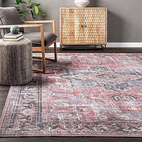 Miniatura 9 de nuLOOM Jessie Medallón tradicional envejecido lavable a máquina