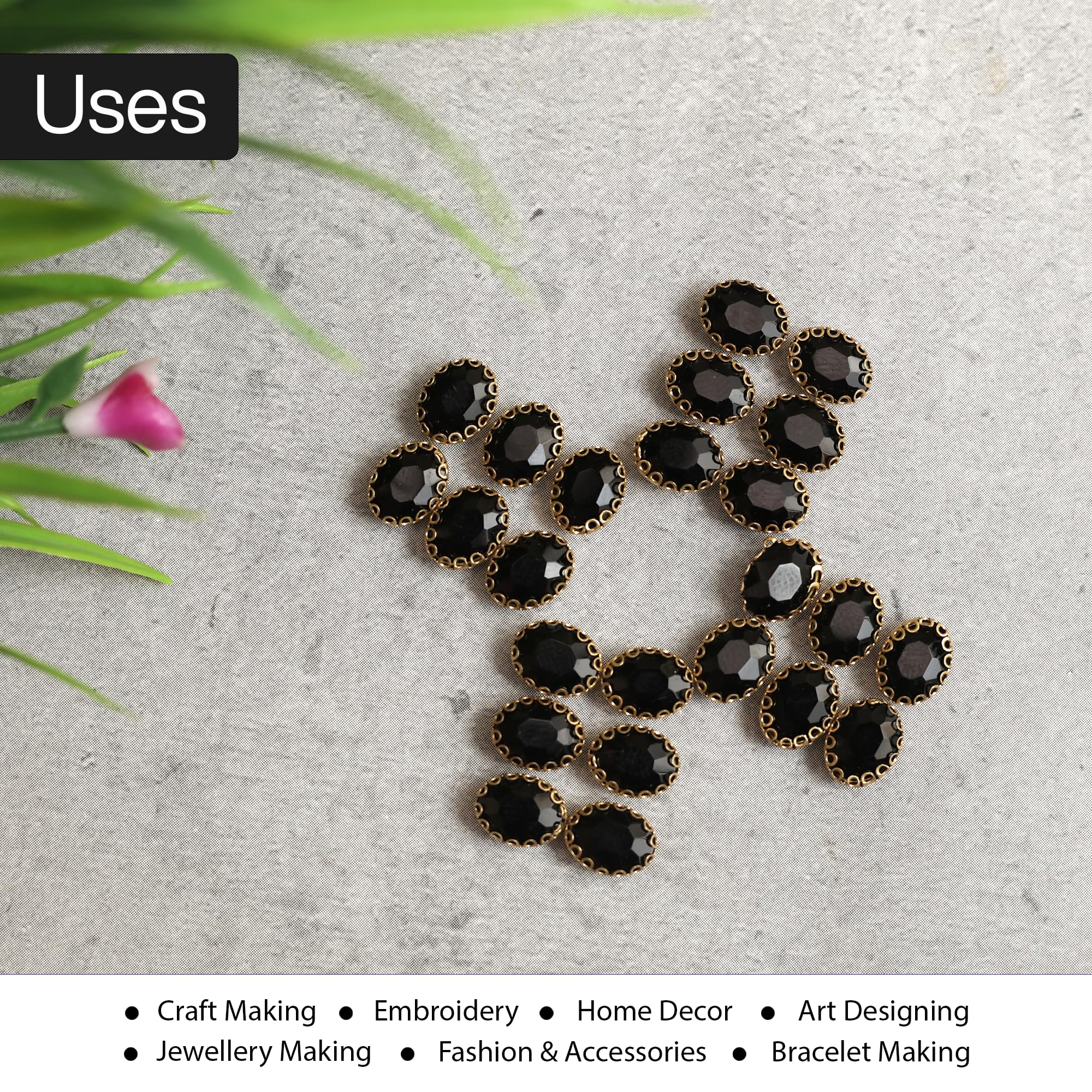 EmbroideryMaterial Glass Sew On Rhinestones for Craft, Jewellery Making, Aari & Saree Work, Dress & Embroidery Design (25 Pcs, Teal Green, 7x9MM, Oval Shape, Gold Brass Catcher) 4