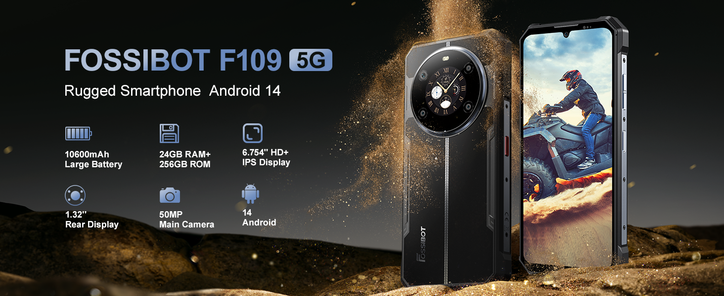 [ジャンク] FOSSiBOT F109 5G スマホ Android 14 FOSSiBOT F109 5G 24GB+256GB 6.745-Inch Main & 1.32-inch