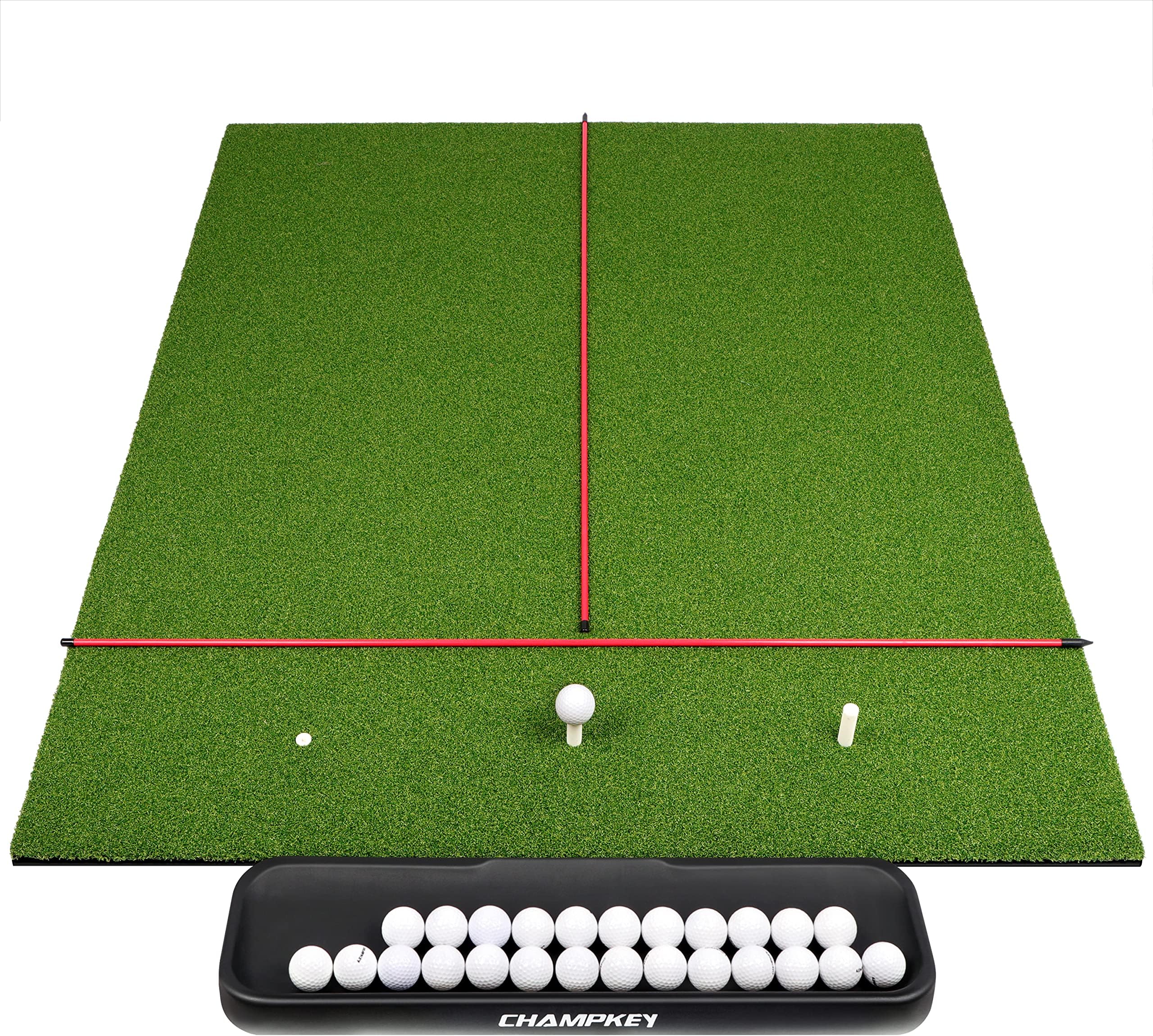 CHAMPKEYPRO Golf Hitting Mats | Premium Turf with Rubber Foam Padding Golf Mats | Come with 2 Alignment Sticks and 4 Rubber Tees