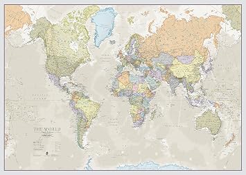 World Map Classic Style - Front Sheet Laminated - 33 x 47 in | Maps International - Cartographic Detail