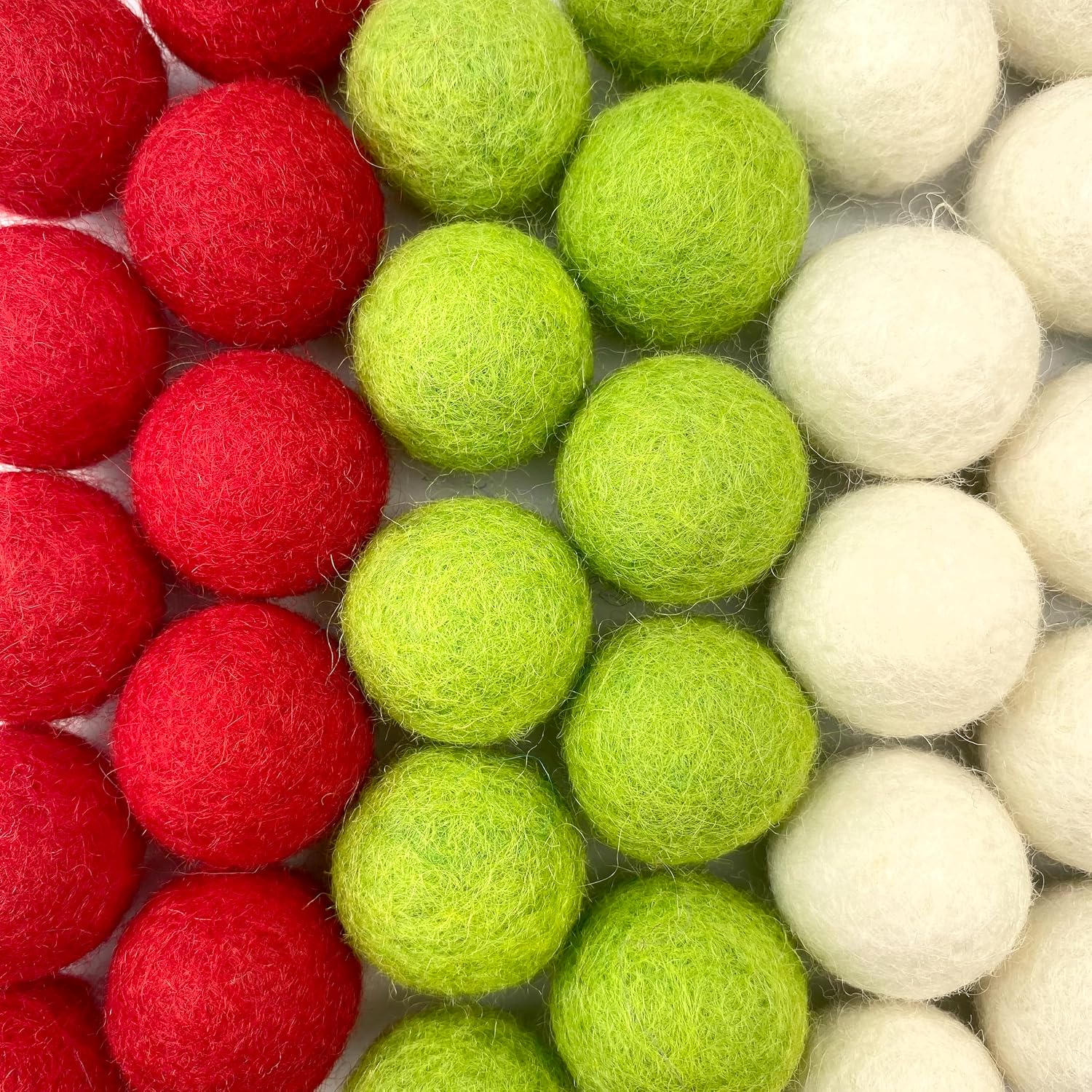 Wildflower by hu hands Christmas Wool Felt Balls | Green, Red and White Colors for Craft, DIY Garland, Mantle, Essential Oils, Pom Cat Toys | 50 Handmade Pompoms | .8 - 1 Inch | Muslin Bag