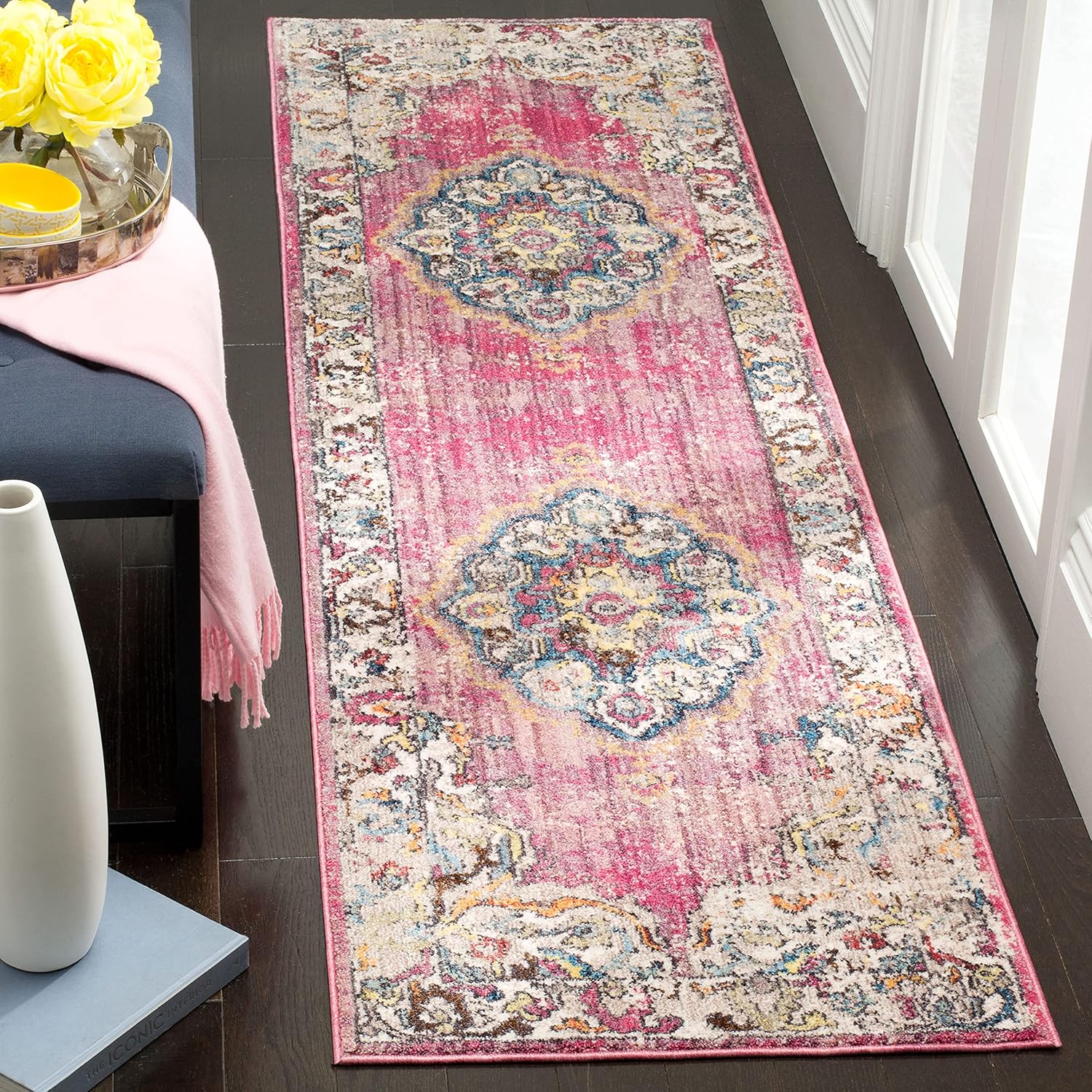 SAFAVIEH Bristol Collection 8' x 10' Rose / Light Grey BTL343B Boho Chic Medallion Distressed Area Rug