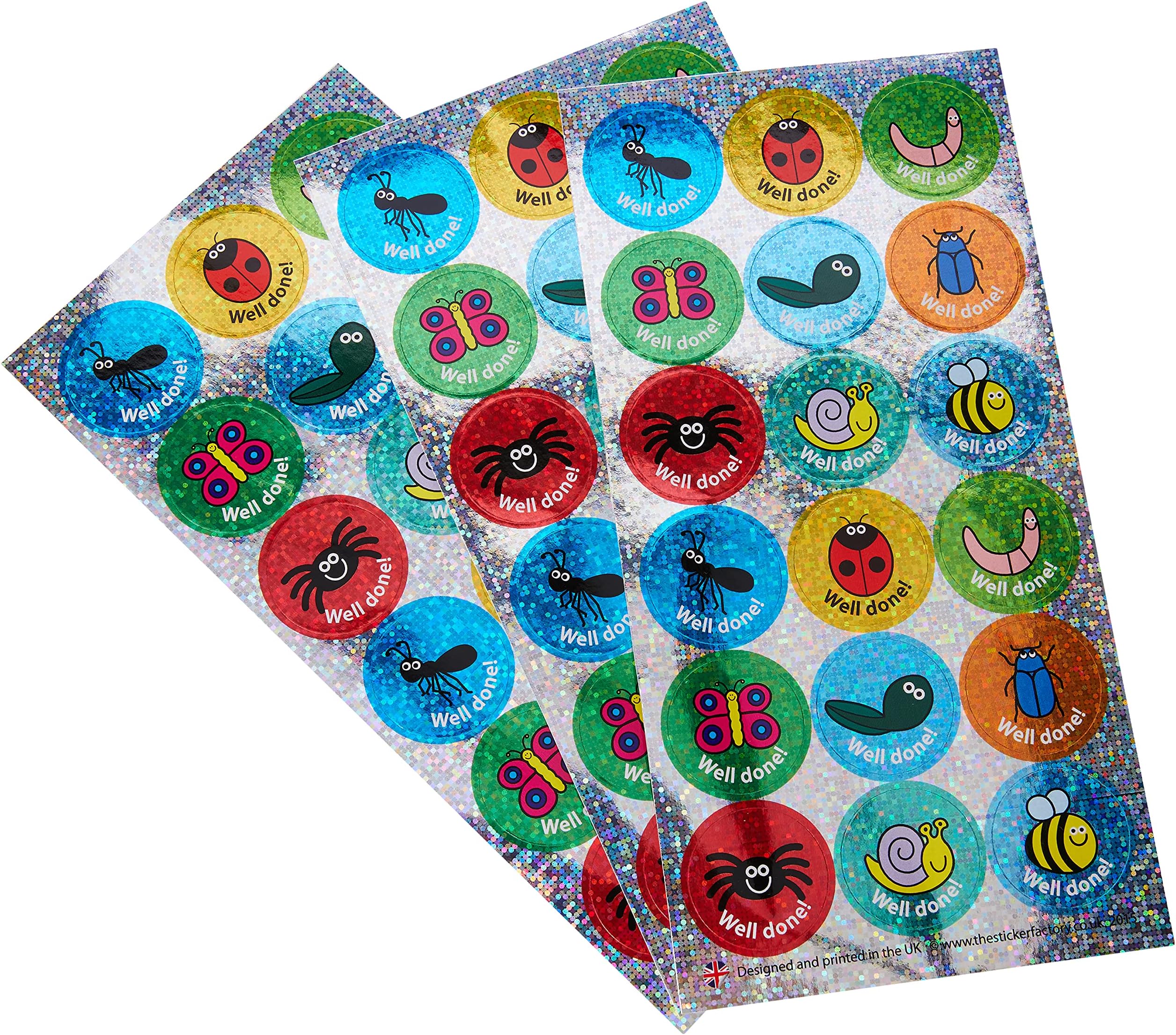 The Sticker Factory 28 mm Minibeasts - Well Done! Sparkly Reward Sticker (Pack of 54)