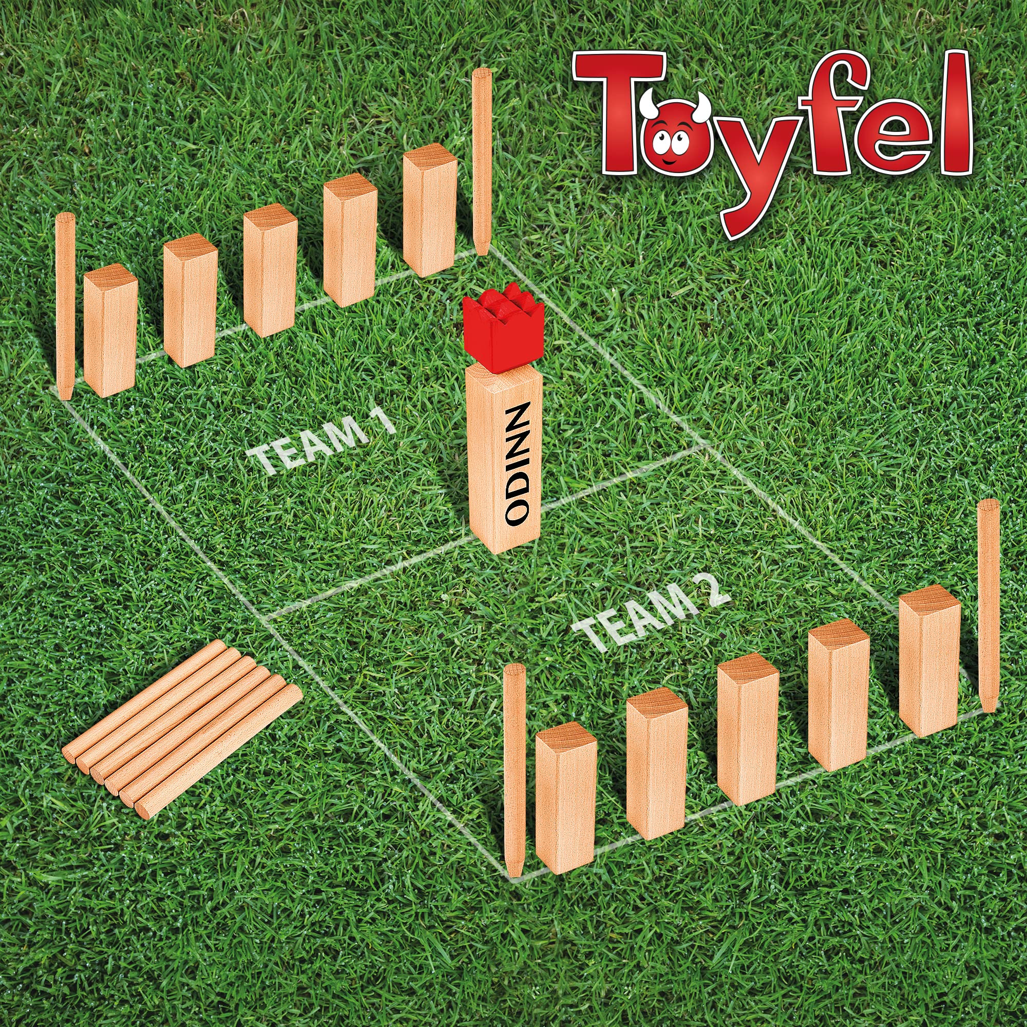 Toyfel XXL Juego de ajedrez Sueco de Madera Kubb FSC® Interior Haya | de lanzamiento de bolsa tela habilidad para todas las edades Spiel Exterior vikingo maciza gigante jardín Odinn
