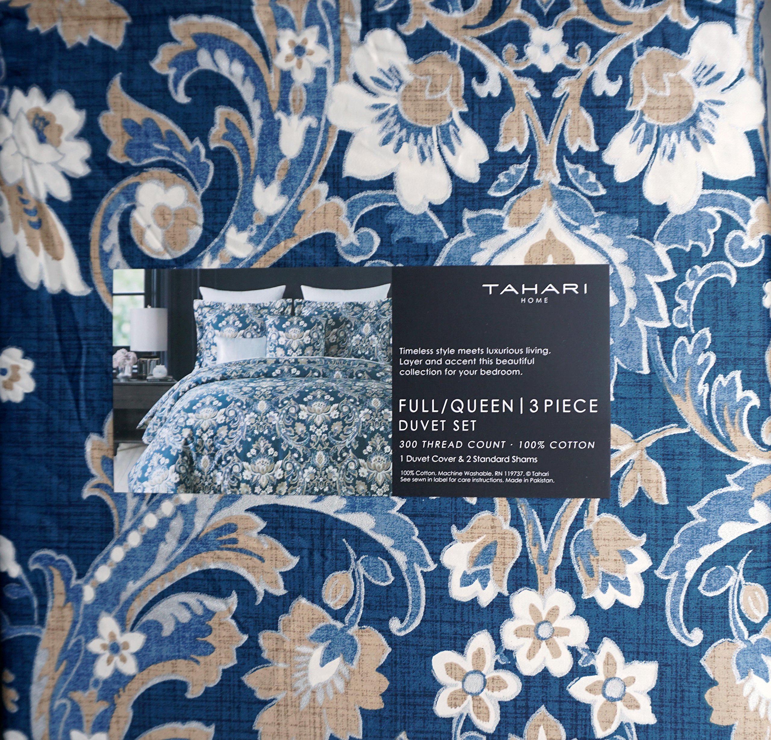 Tahari Bedding 3 Piece Full / Queen Duvet Cover Set Floral Medallion