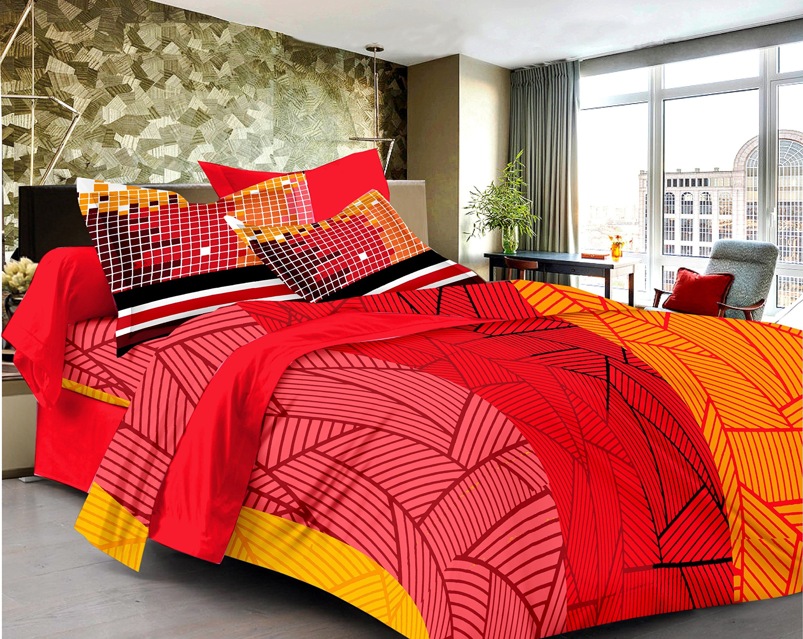 ABONY Super Soft Cotton Double Bedsheet with 2 Contrast Pillow Cover-Best TC 175 Amara-12