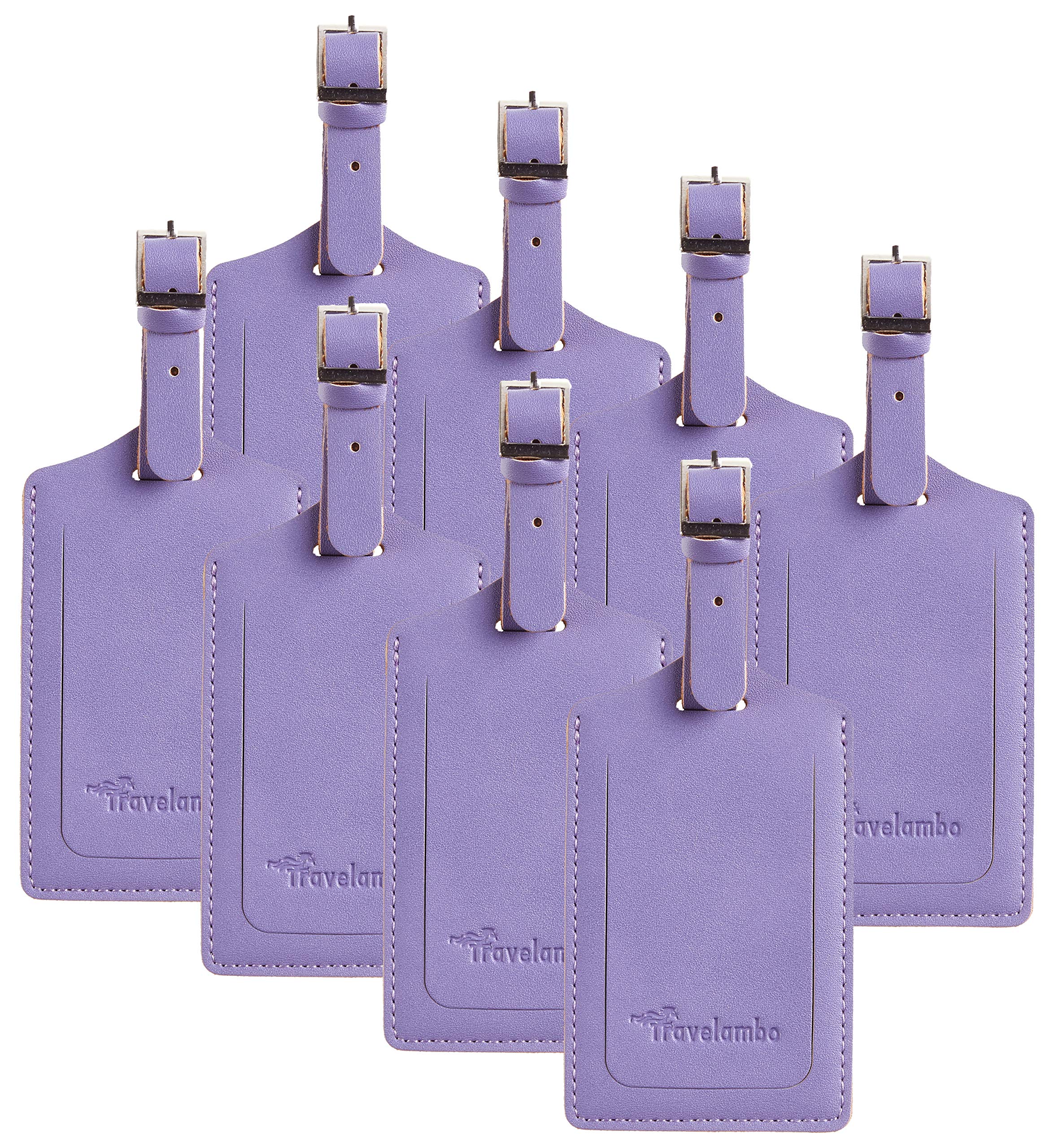 Travelambo8 Pack Luggage Tags Faux Leather for Suitcases Travel Bag Labels with Protection Cover ID
