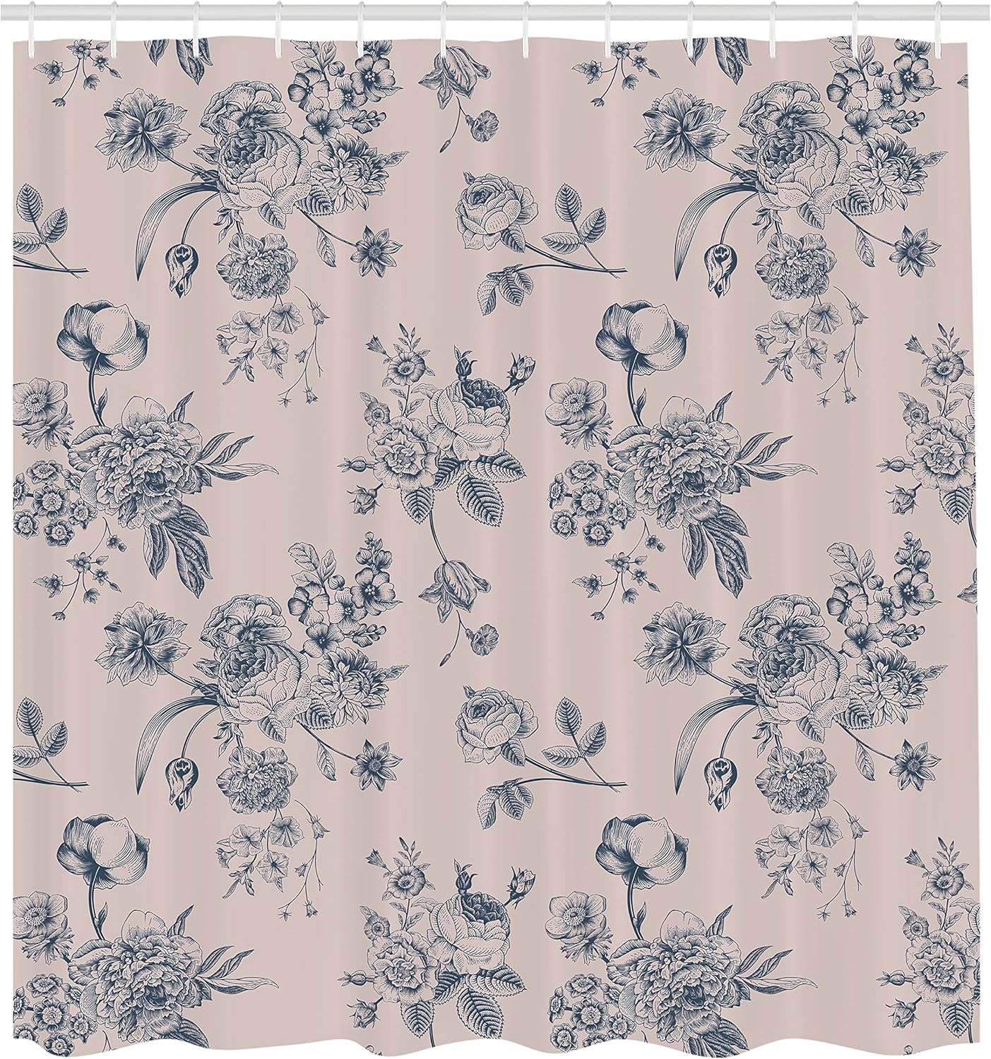 Ambesonne Botanical Shower Curtain, Vintage Floral Pattern Victorian Classic Royal Inspired Plants Modern Art, Cloth Fabric Bathroom Decor Set with Hooks, 69" W x 70" L, Slate Blue