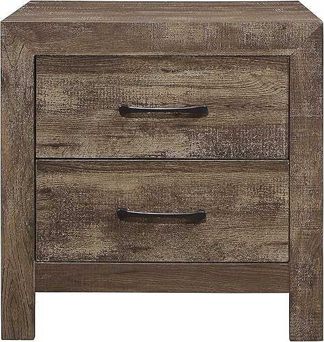 NewCosmos Simple Look Rustic Brown Finish 1pc Nightstand of Drawers Black Metal Hardware Bedroom Furniture