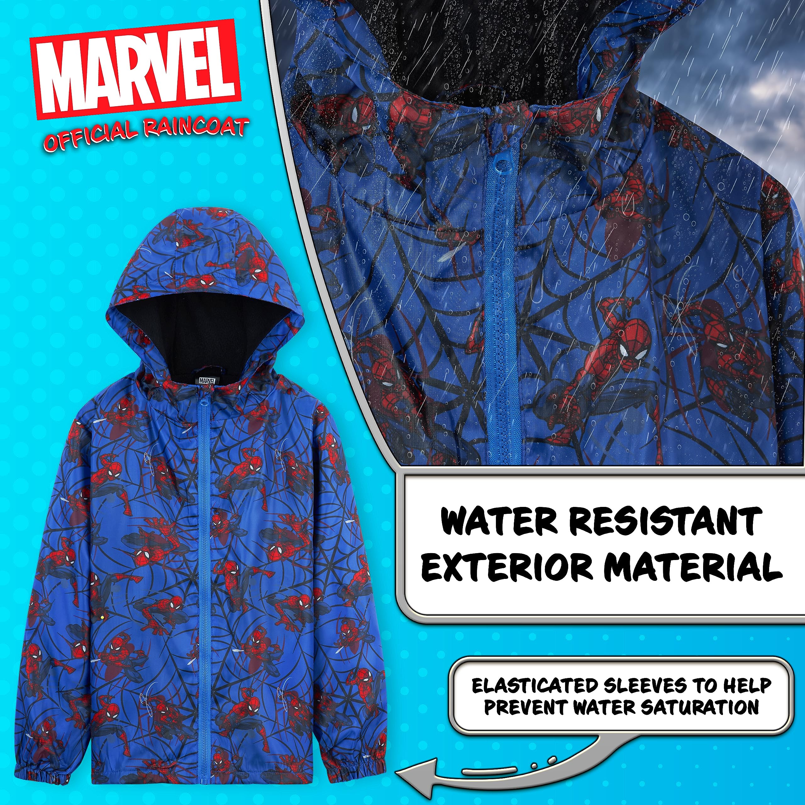 Marvel Regenjacke Kinder Wasserdicht - 100% Polyester Kinder Regenjacke Jungen - Bequeme Regenjacke Jungen