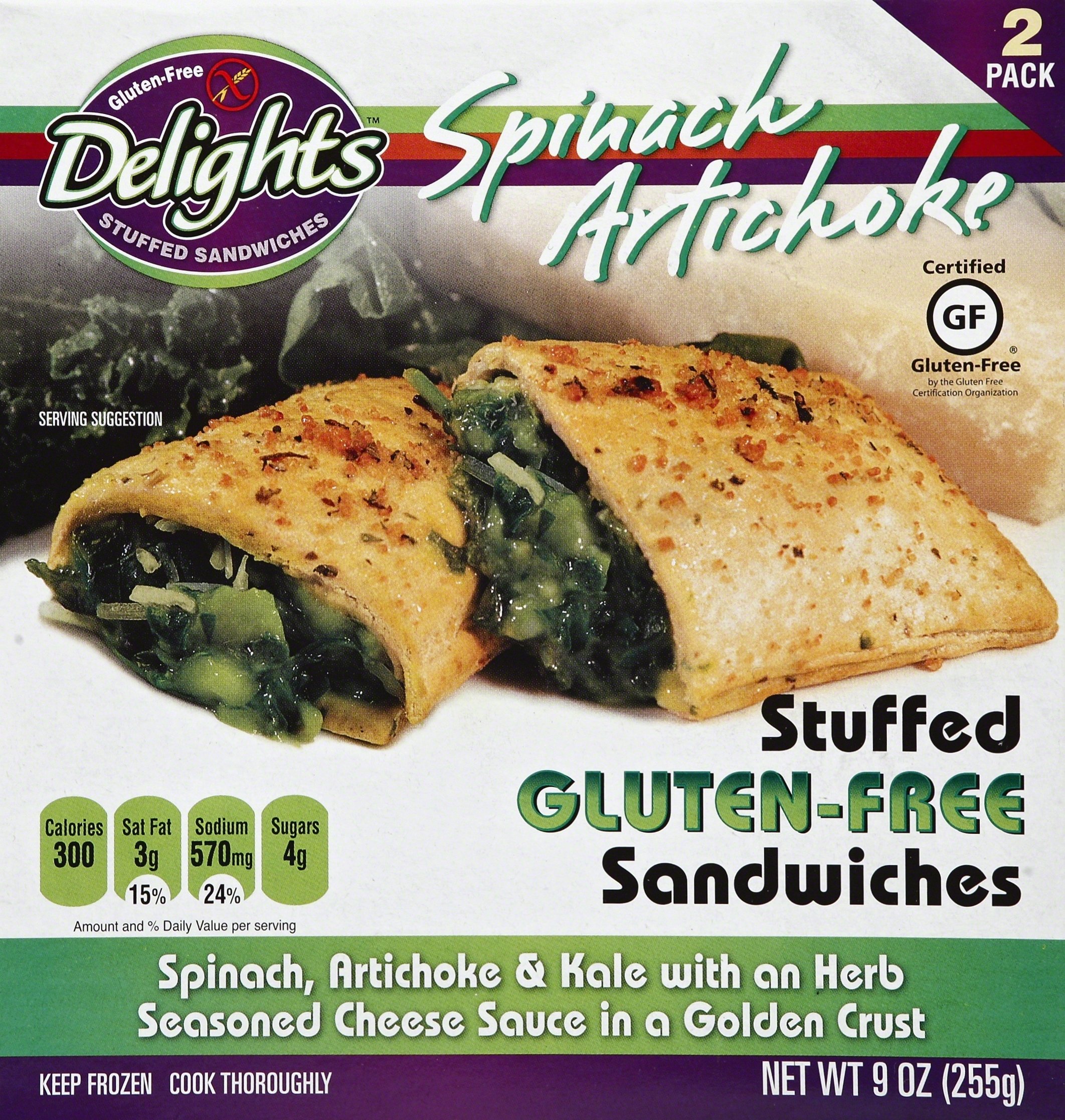 Gluten Free Delights Spinach Artichoke Stuffed Sandwich, 9 Ounce (Pack of 6)