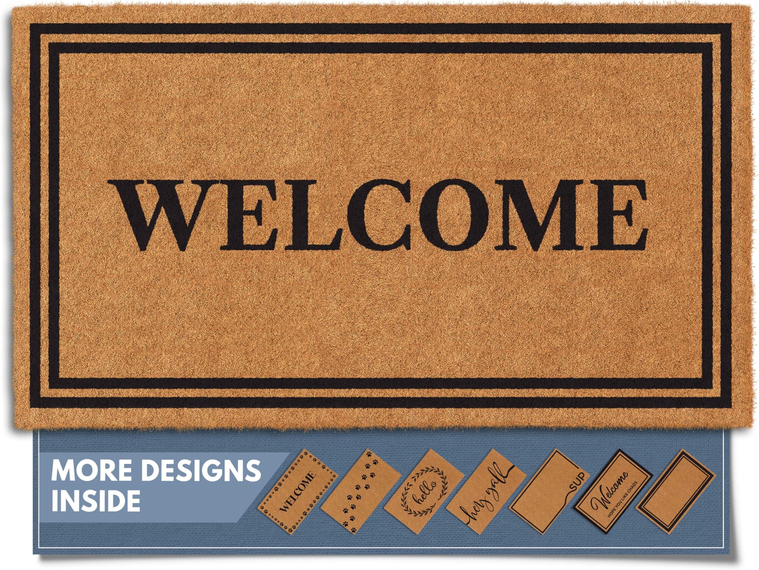 Barnyard Designs Natural Coco Coir Heavy Duty Backing Doormat - Large Cute Non-Slip Front Door Welcome Mat for Outside Entrance or Porch Entry, Brown (17x30, Welcome)
