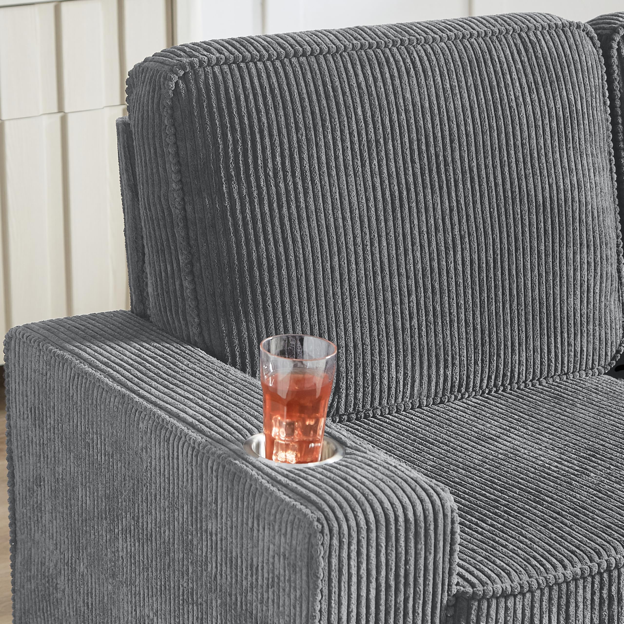 Sofa 3-osobowa, szara, tkanina sztruksowa, 206 cm, nowoczesna sofa