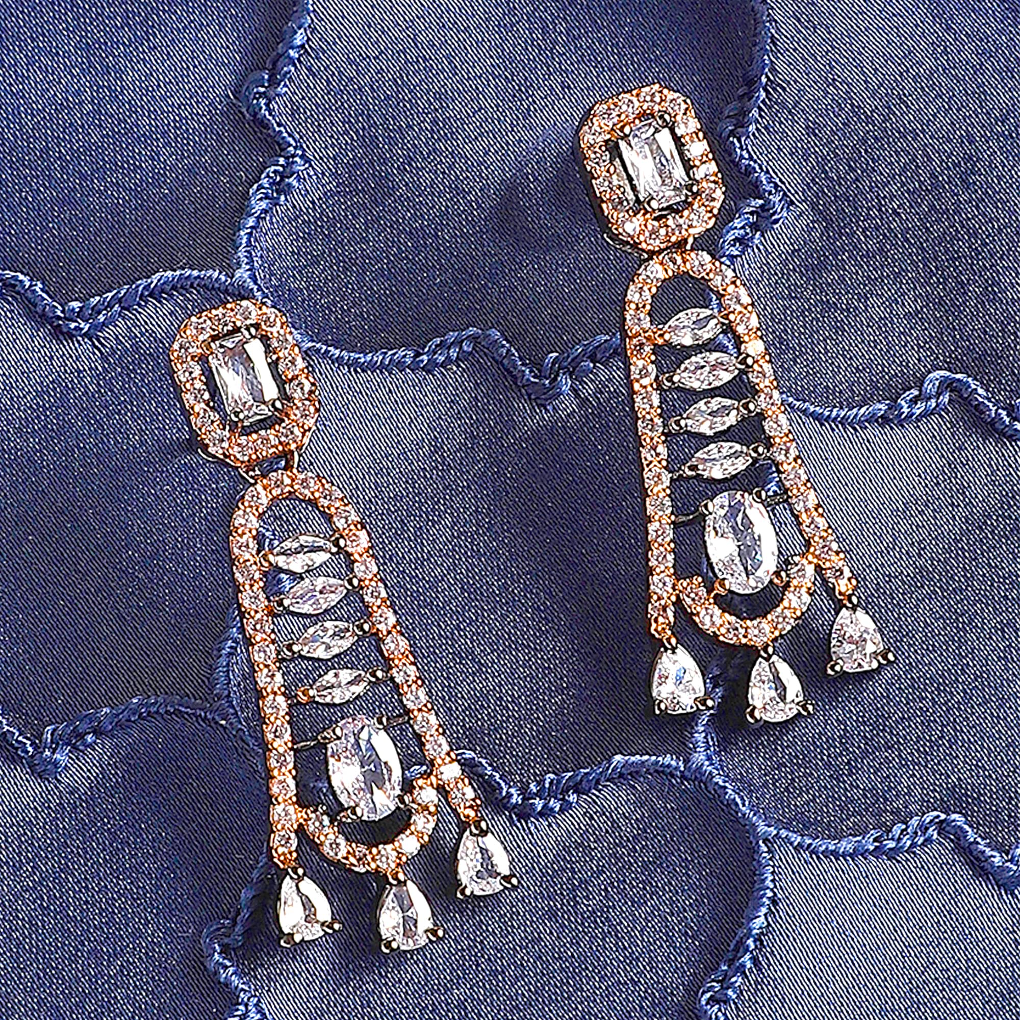 Classic Rhodium-Plated American Diamond Drop Earrings