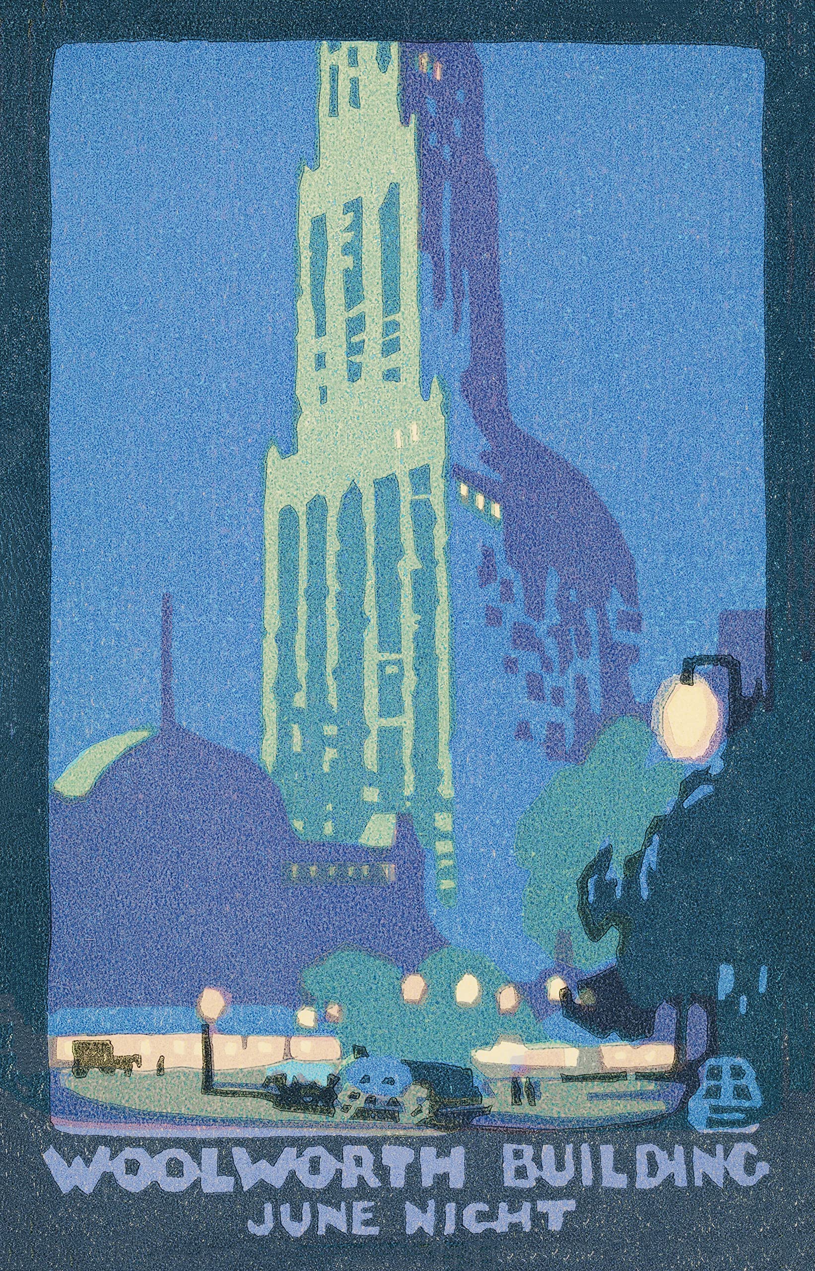 Fizdi-Framed Canvas Wall Painting-Woolworth Building June Night (1916) From Postcards New York Series 1 By Rachael Robinson Elmer |16 Inches X 24 Inches||PRT_8099-16-24|