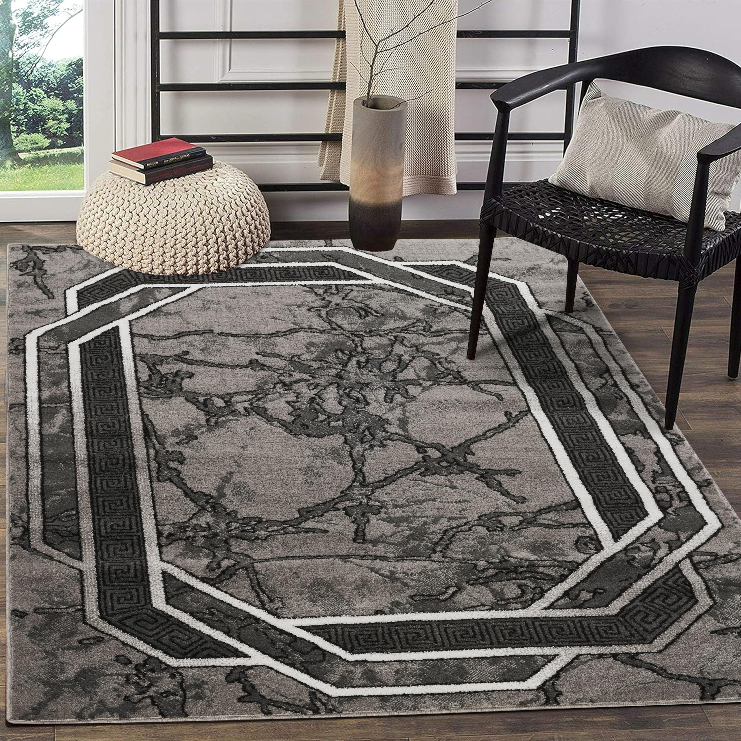 GLORY RUGS Area Rug Modern 2x3 Doormat Grey White Black Marble Soft Contemporary Floor Carpet with Premium Fluffy Texture for Indoor Living Dining Room and Bedroom Area