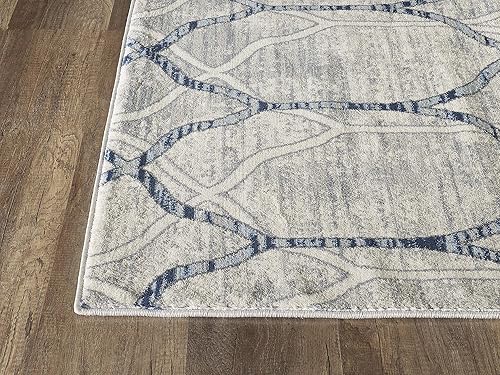 Miniatura 6 de Abani Alfombra moderna de 3 x 5 pies, diseño geométrico gris y azul, colección Arto