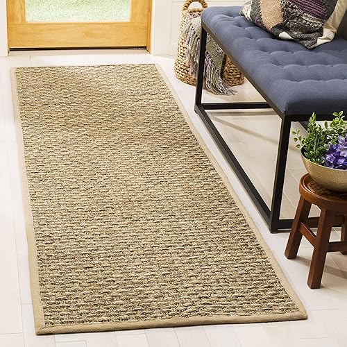 SAFAVIEH Natural Fiber Collection NF118A - Alfombra para pasillo, 2 pies 6 pulgadas x 10 pies, natural y beige, diseño de hierba marina, fácil