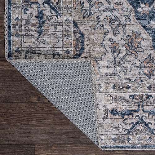 Miniatura 6 de JONATHAN Y WSH102B-4 - Alfombra Didim de medallón gris bohemio, lavable a máquina, color azul marino/gris claro, de 4 x 6 pies, fácil de limpiar, no