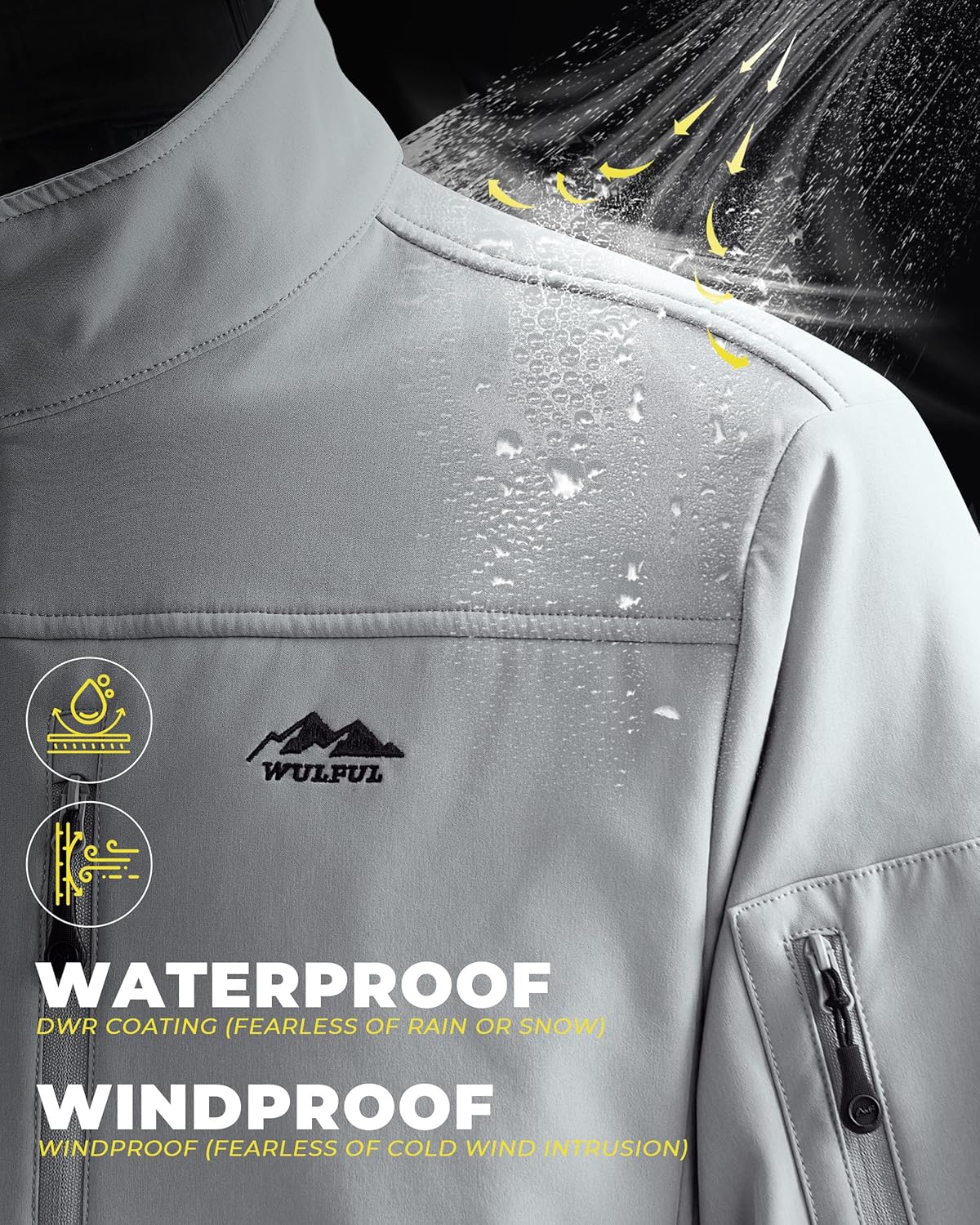 WULFUL Men's Lightweight Softshell Jacket Warm Fleece Lined Windbreaker Waterproof Rain Jacket for Winter Outdoor Hiking - Image 6