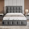 Blisswood Ottoman Bed Frame, 4ft Small Double Upholstered Ottoman Bed, UKFR Linen Fabric Ottoman Storage Bed With Gas Lift End Opening Wooden Slats With Storage Bed 4ft Small Double, 130 x 204 cm