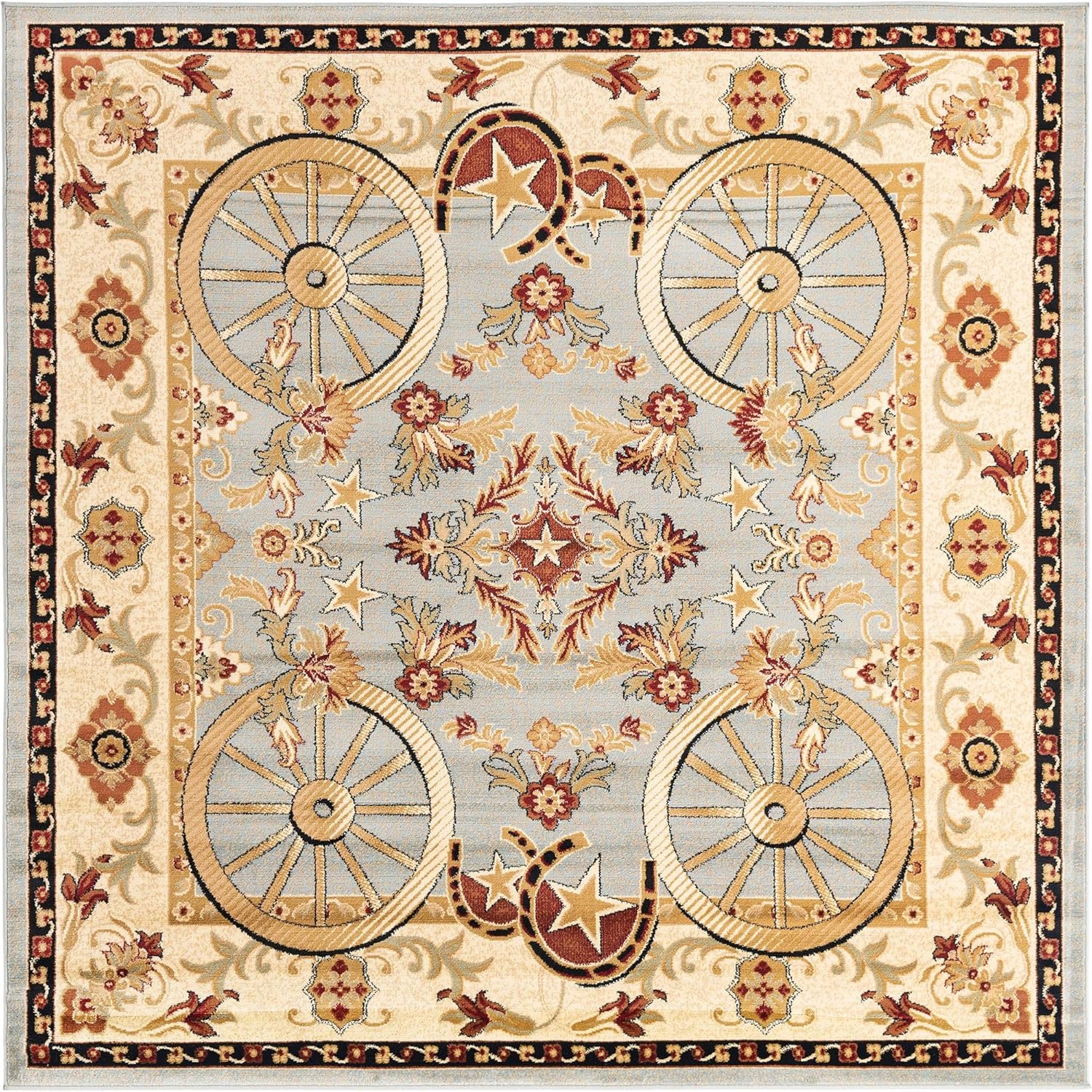 Rugs.com Pioneer Collection Rug – 8 Ft Square Blue Medium-Pile Rug Perfect for Living Rooms, Kitchens, Entryways