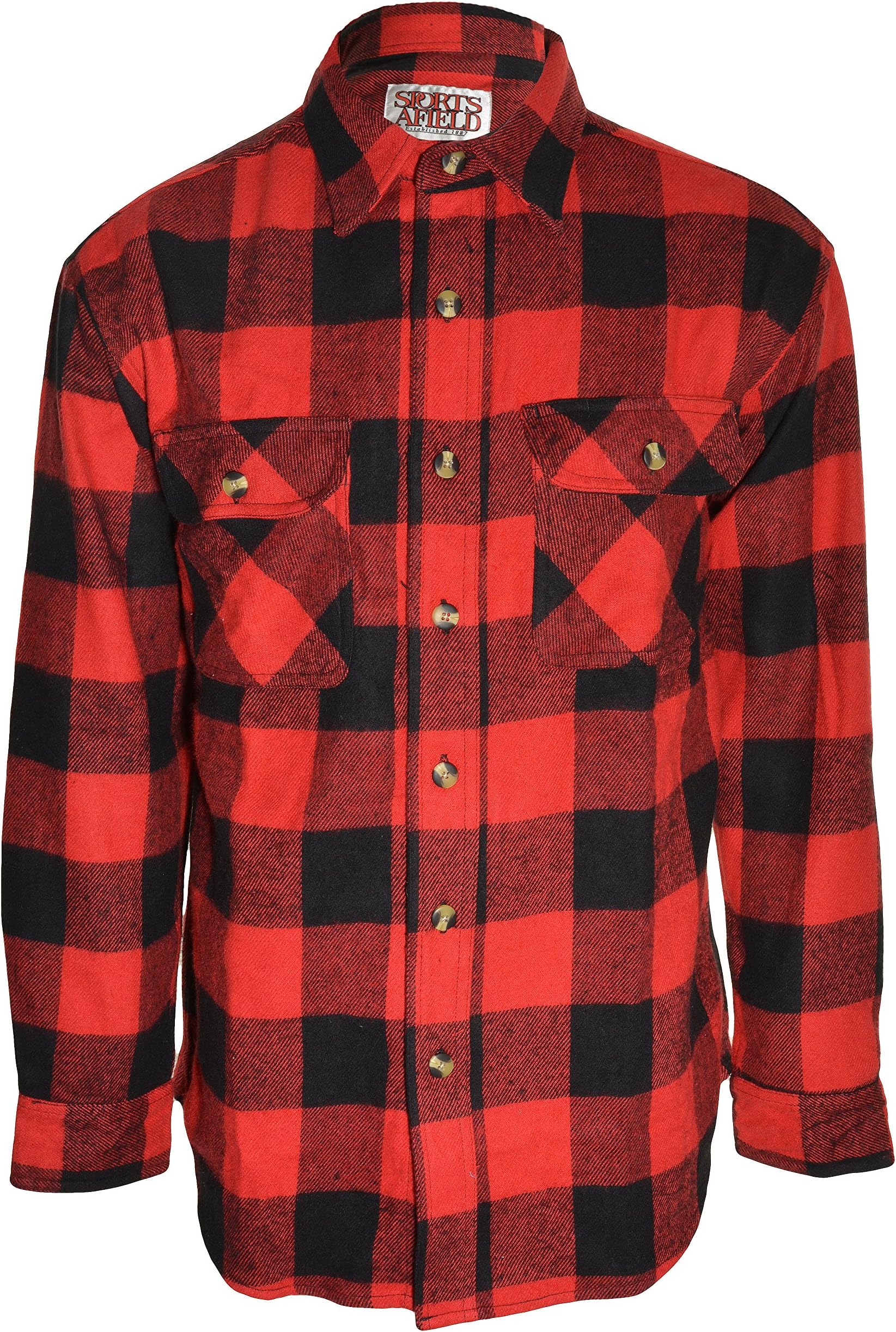 Sports Afield Mens Buffalo Flannel Shirt (Red Plaid, Medium Tall)
