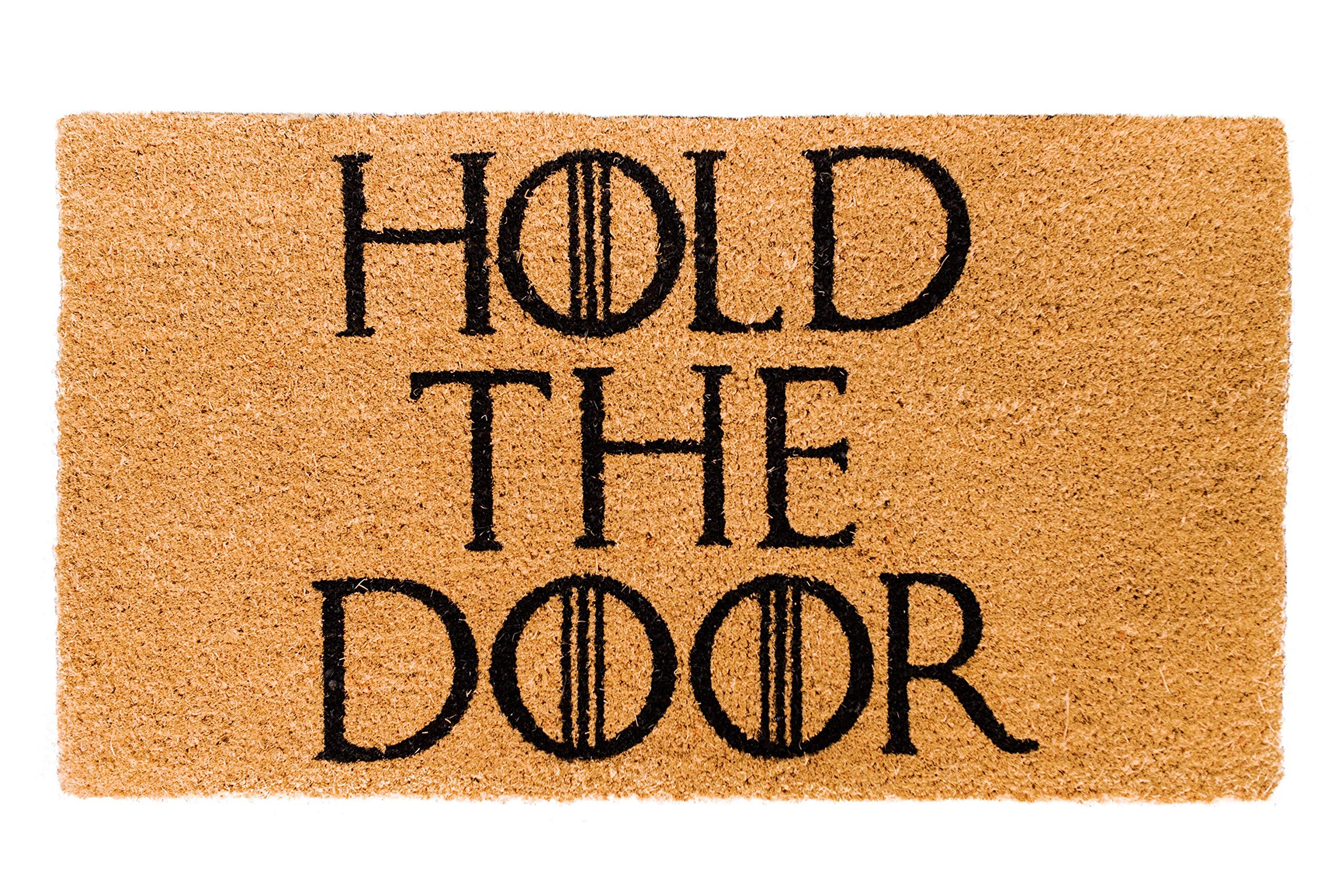 THEODORE MAGNUS Natural Coir Doormat with Non-Slip Backing - 17 x 30 - Outdoor/Indoor - Funny Doormat - Natural - Hold The Door - COIR-1730-15-201