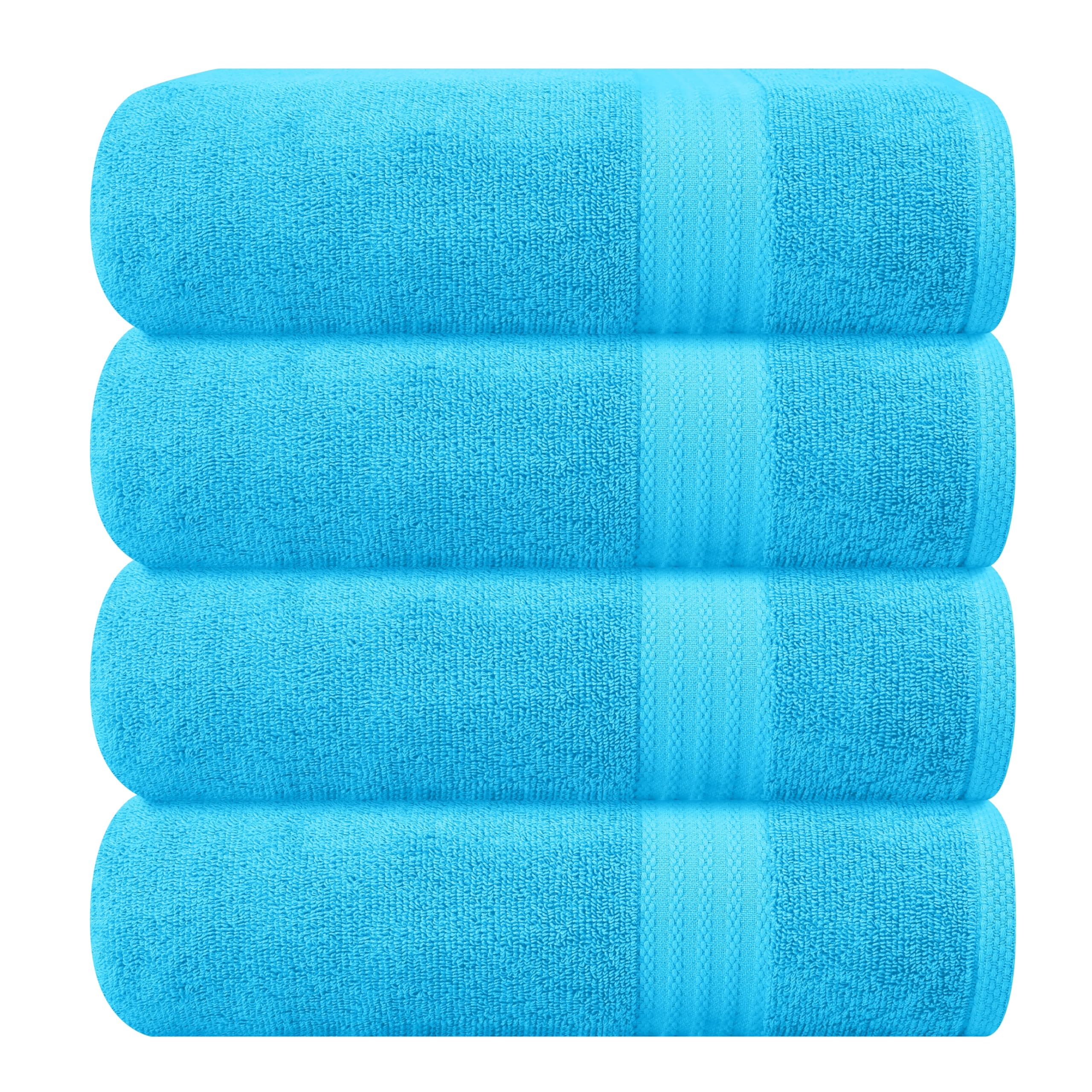 GLAMBURG Premium Cotton 4 Pack Bath Towel Set - 100% Pure Cotton - 4 Bath Towels 27x54 - Ideal for Everyday use - Ultra Soft &amp; Highly Absorbent - Turquoise Blue