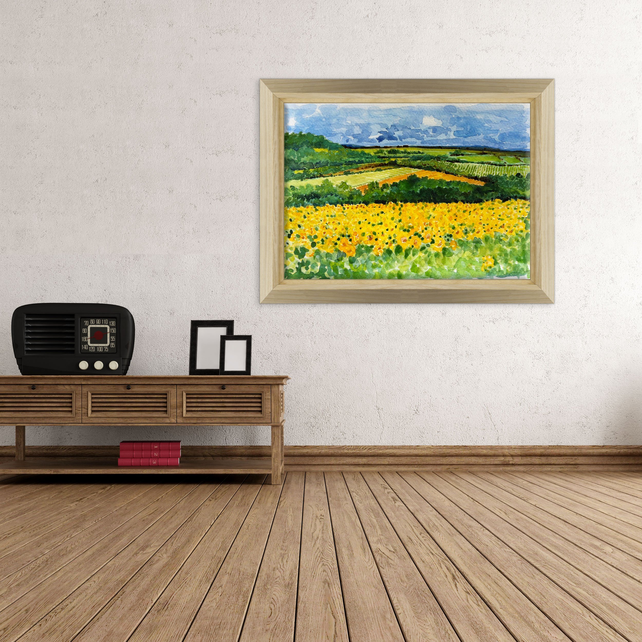 Cuadro sobre lienzo – Listo para colgar – Acuarela Toscana – Paisaje pintado