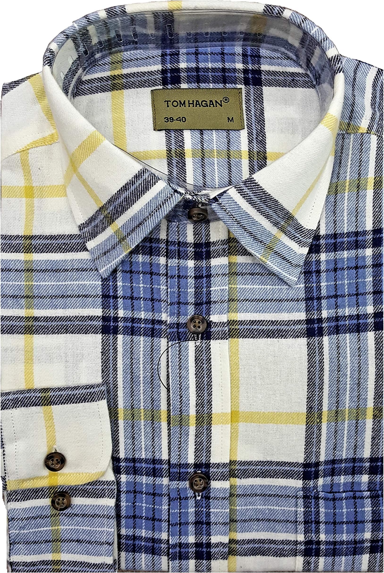 Mens Work Shirts Brushed Cotton Flannel Long Sleeve Stylish Check Pattern Rectangles