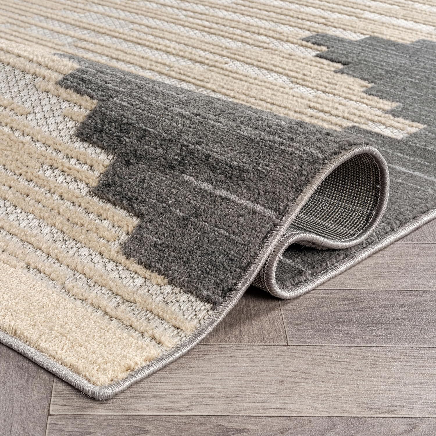Rugshop Indoor/Outdoor High-Low Textured Area Rug, Geometric Bohemian, Easy-Clean Patio Rug for Porch Deck Balcony 4' x 6' Gray