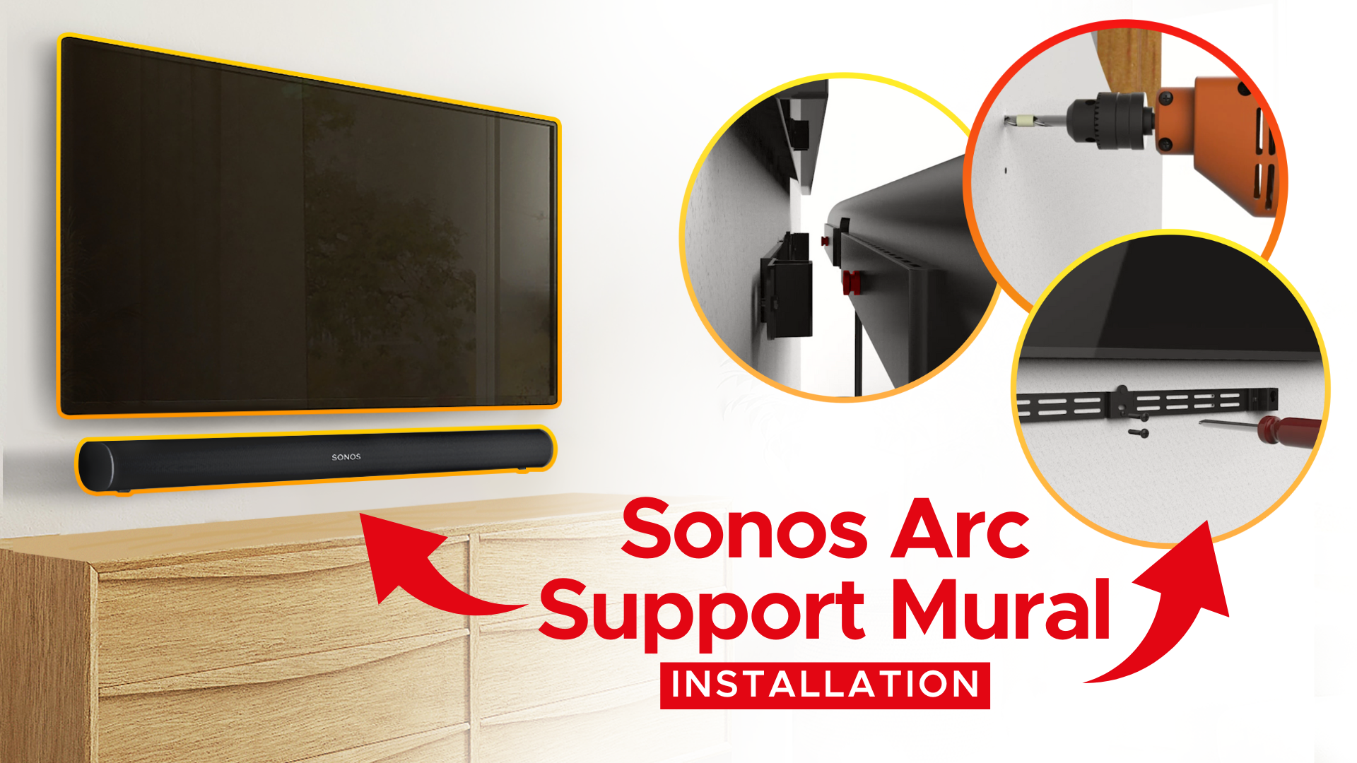 Support Mural Sonos Arc Soundbass - Compatible Arc Et Arc Ultra - Réglable Profondeur - Conçu UK