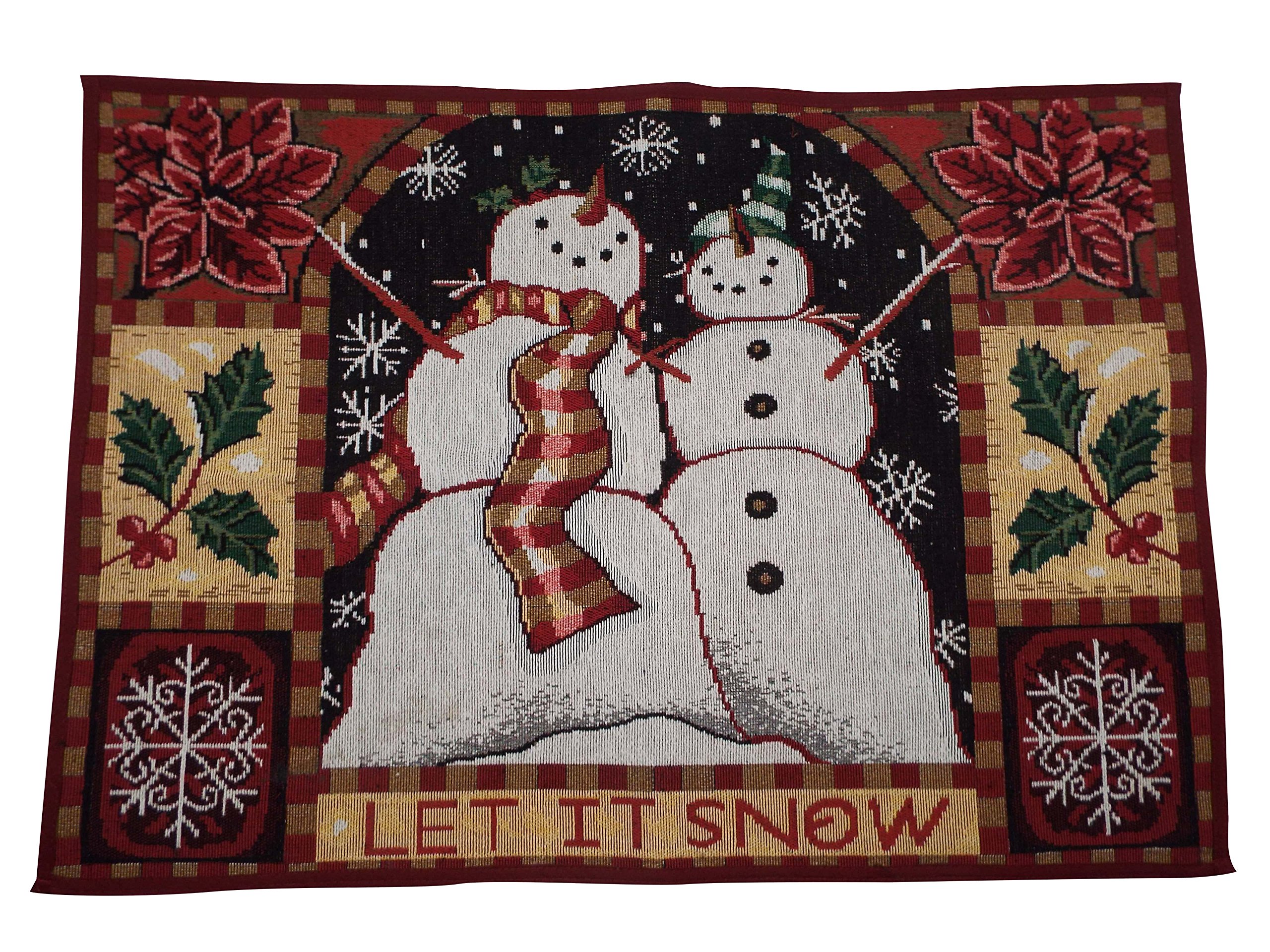 Snowman Couple Kitchen Rug - Christmas Tapestry - 18 x 29 Inches