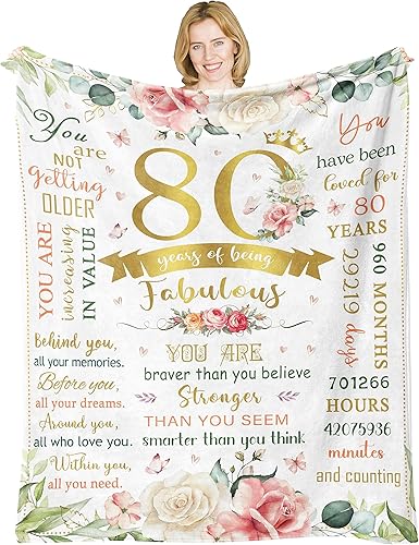 Regalos de cumpleaños número 80 para mujereshombres, manta de 60 x 50 pulgadas, regalos de cumpleaños de 80 años para mujeres, decoraciones de disponible en Yaxa Peru