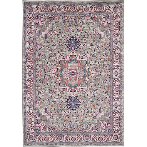 Nourison Passion Bohemian Light Grey/Pink 9' x 12' Area -Rug, Easy -Cleaning, Non Shedding, Bed Room, Living Room, Dining Room, Kitchen (9x12)