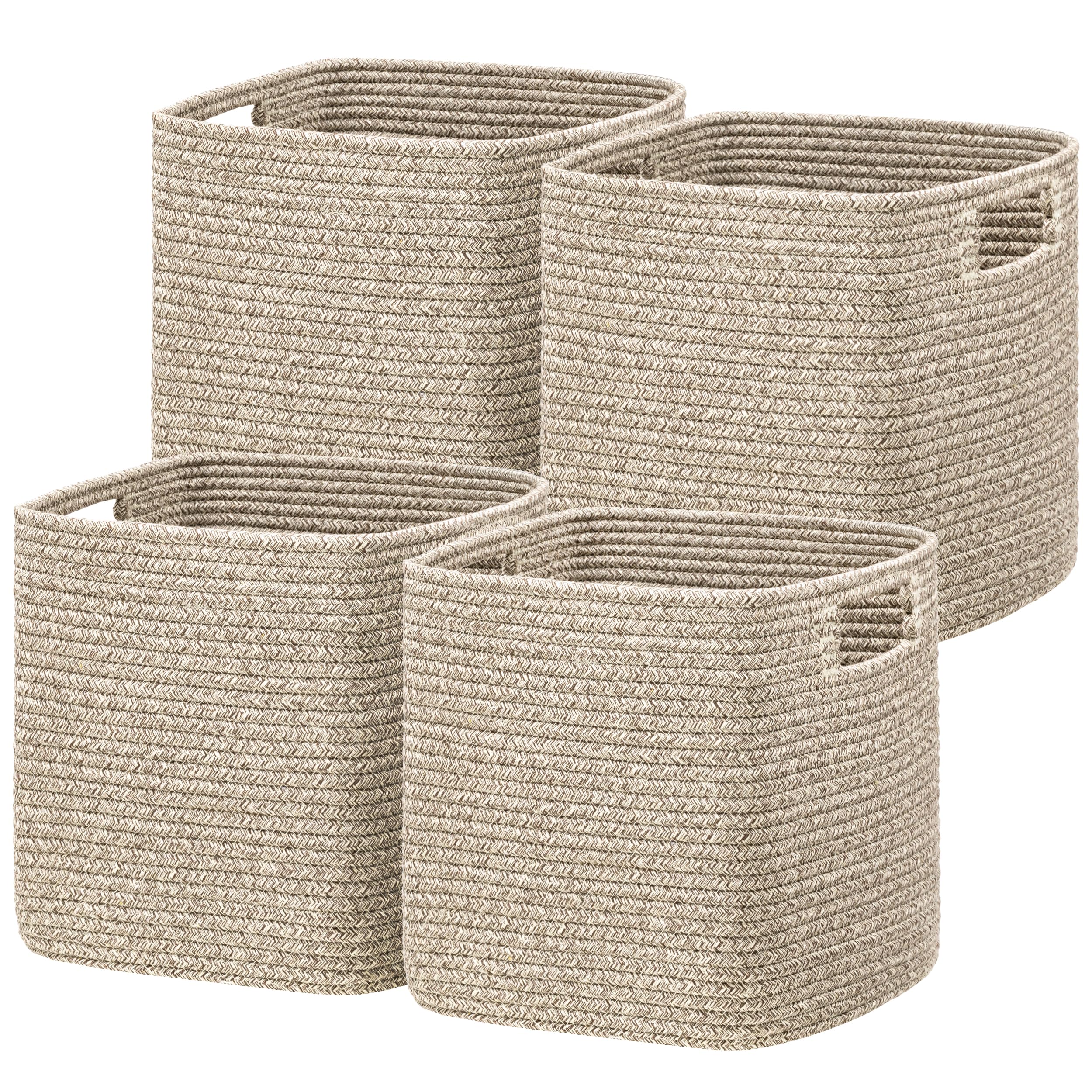 Photo 1 of UBBCARE Set of 4 Storage Basket-12 X 12 X 12 in, Cotton Rope Basket for Shelves, Toys, Book, Cube Storage Bins with Handles, Woven Storage Baskets for Organizing, Mix-Brown