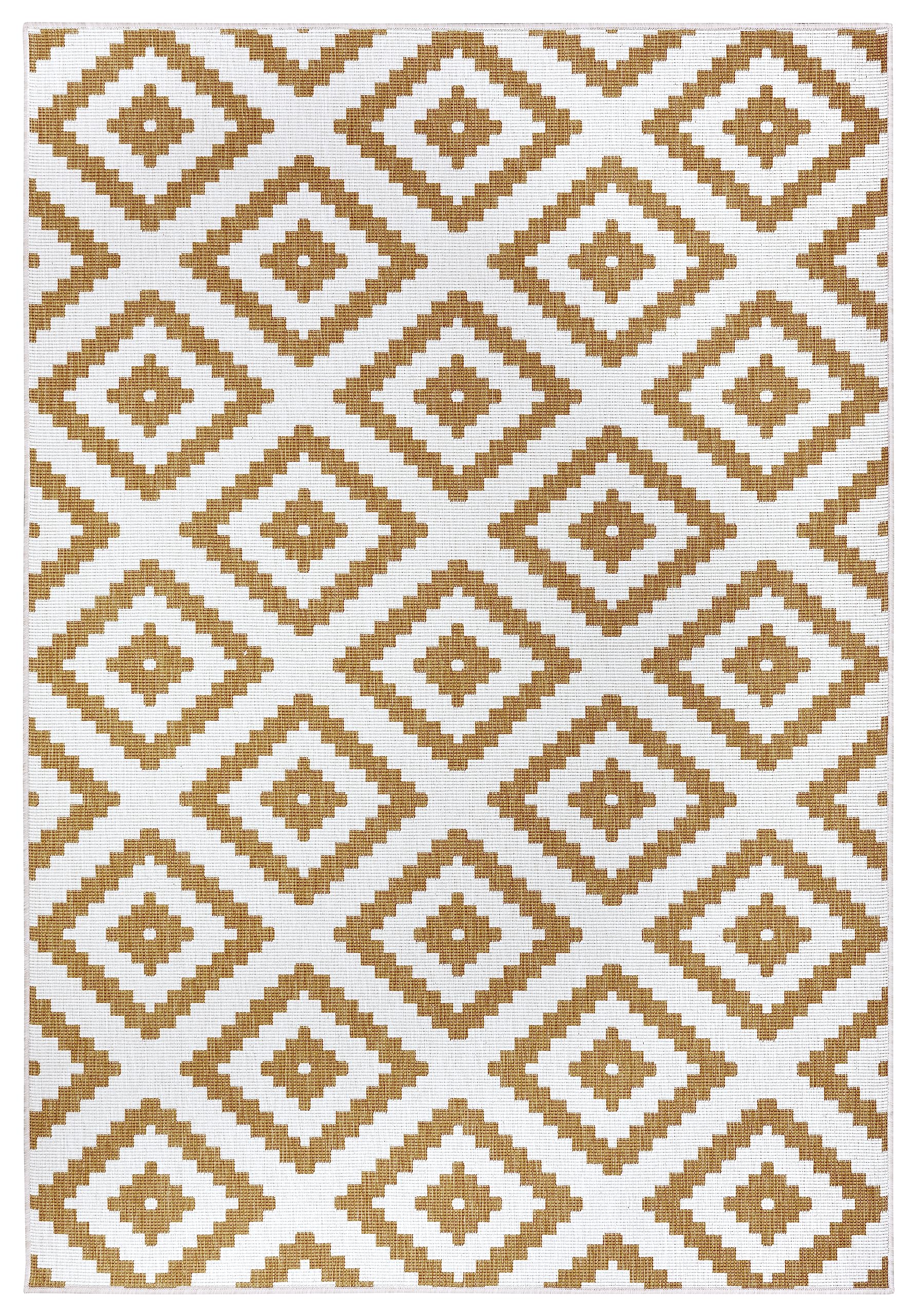 NORTHRUGS Malta - Tappeto reversibile per interni ed esterni, tessuto piatto, design geometrico, certificato Öko-Tex, resistente alle intemperie e ai raggi UV, per balcone, terrazza, giardino, ocra,